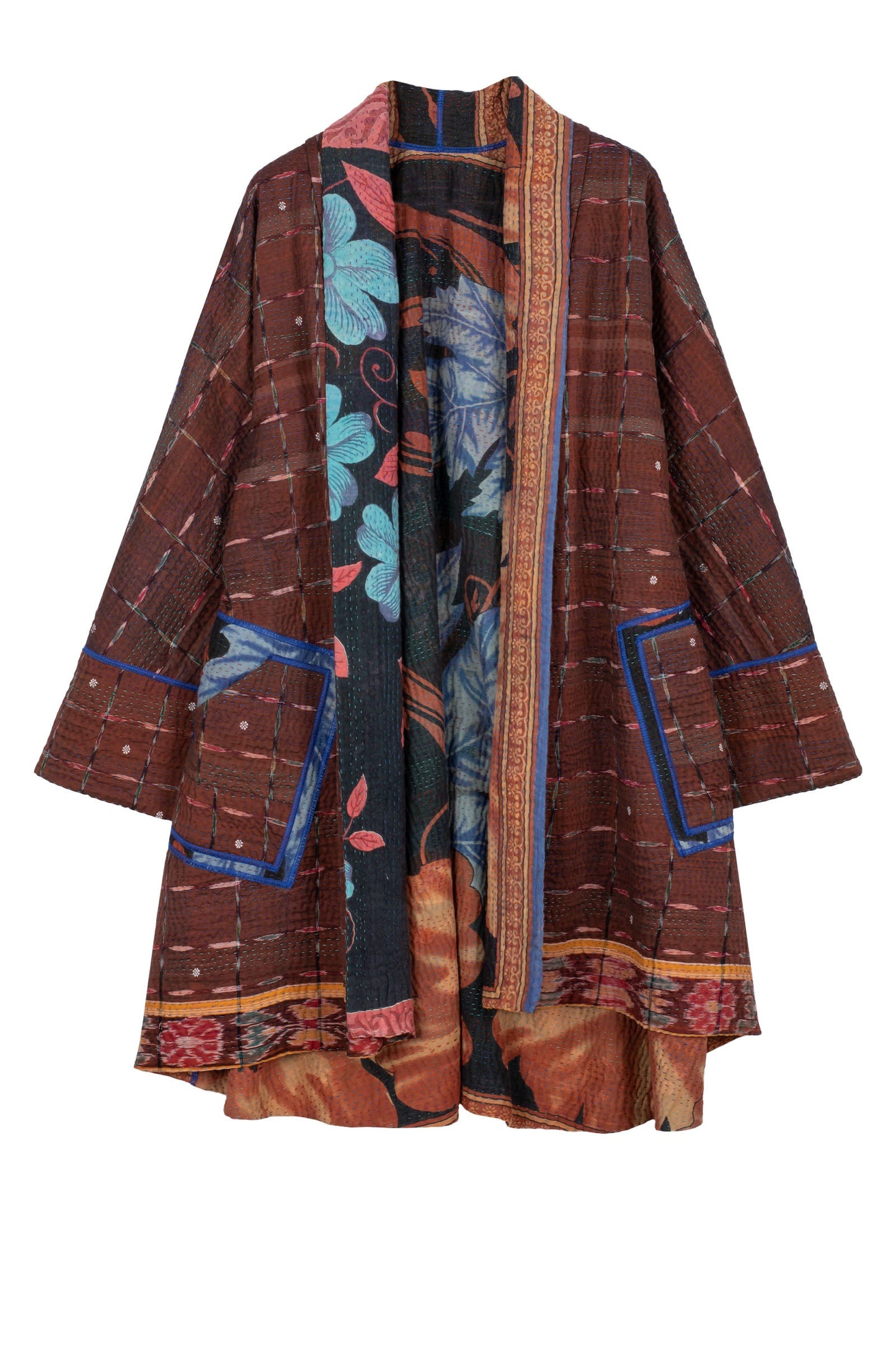 VINTAGE COTTON KANTHA KIMONO LONG JACKET - cv4005-5003a -