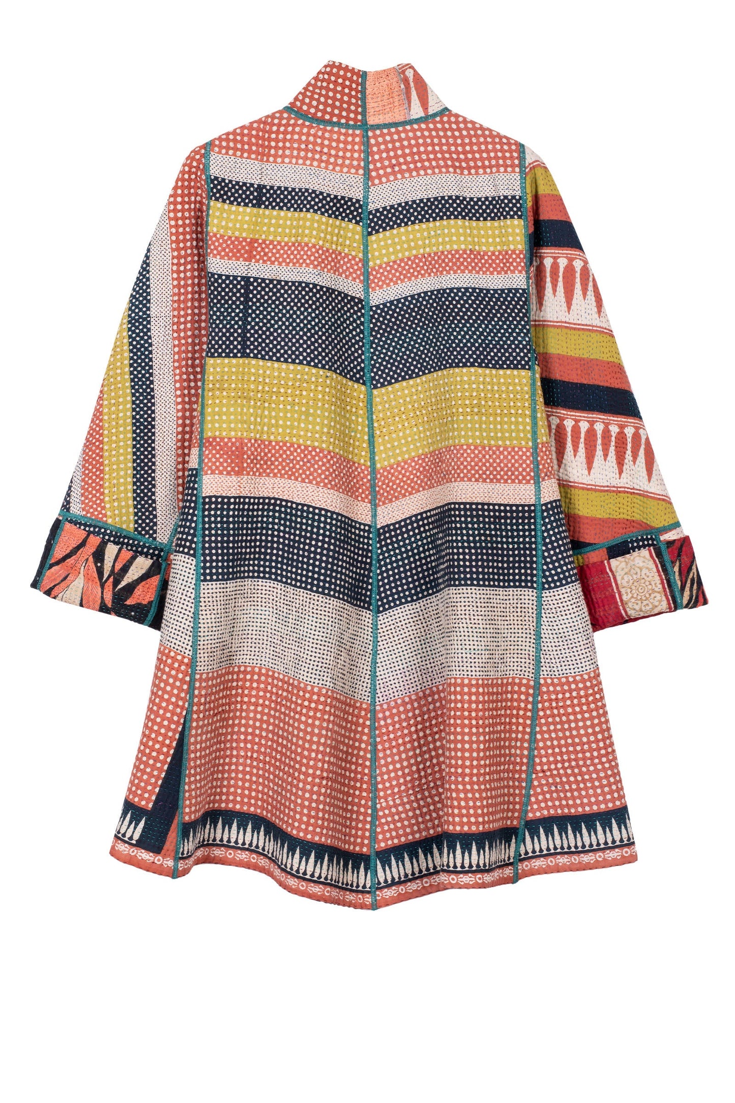 VINTAGE COTTON KANTHA FLARE LONG JACKET - cv4021-5001m -