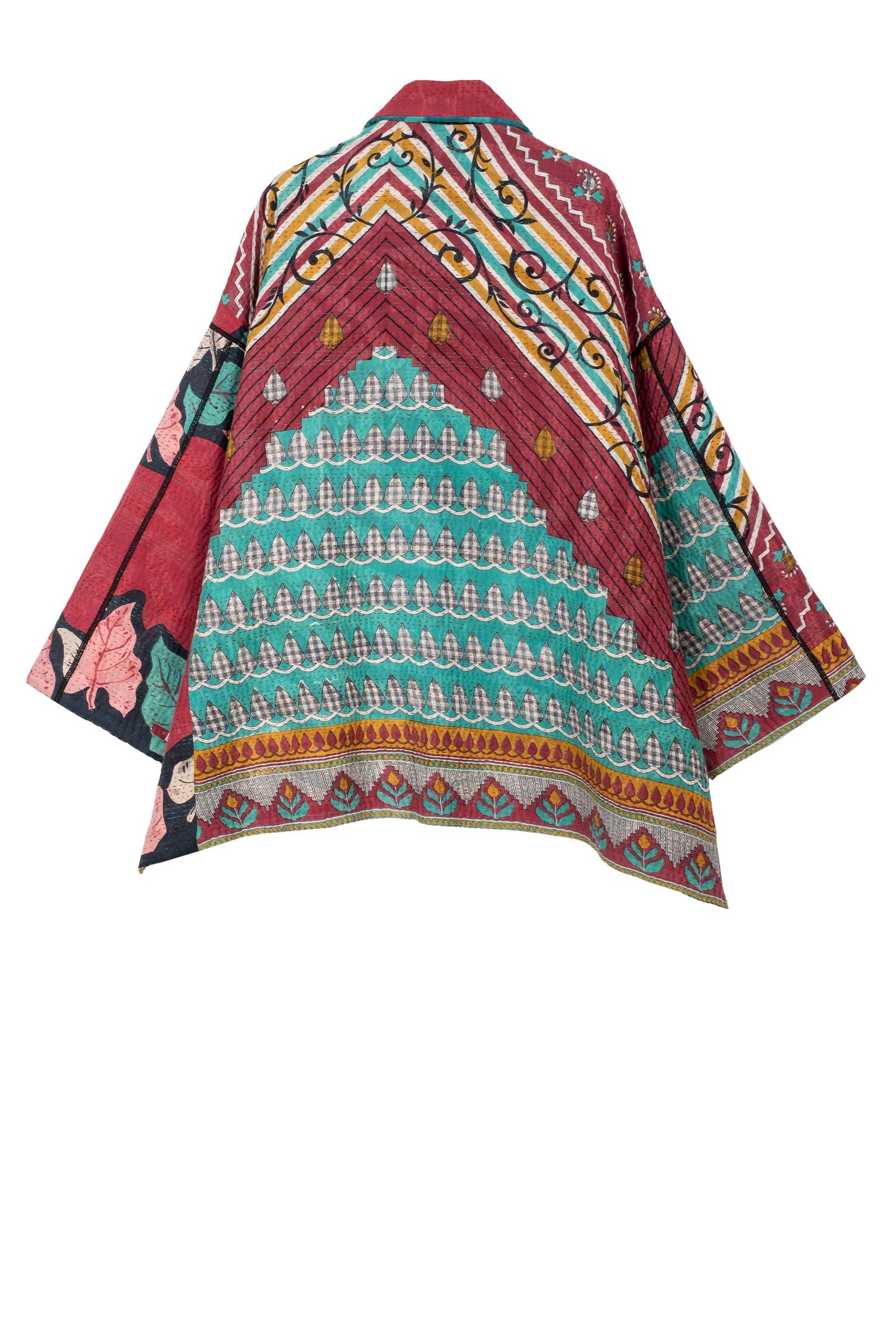 VINTAGE COTTON KANTHA FLARE LONG JACKET - cv4021-5002s -