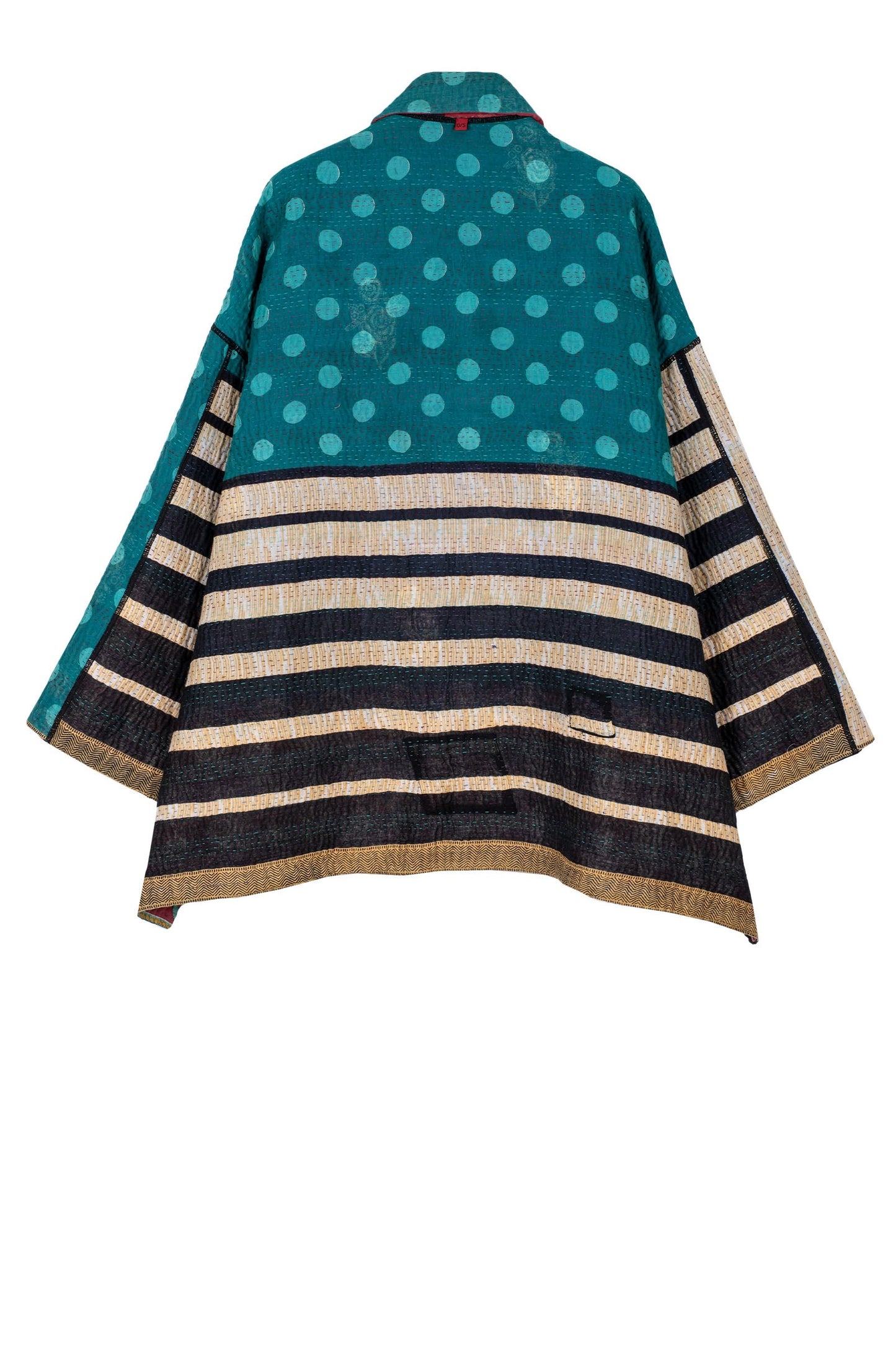VINTAGE COTTON KANTHA FLARE LONG JACKET - cv4021-5002s -