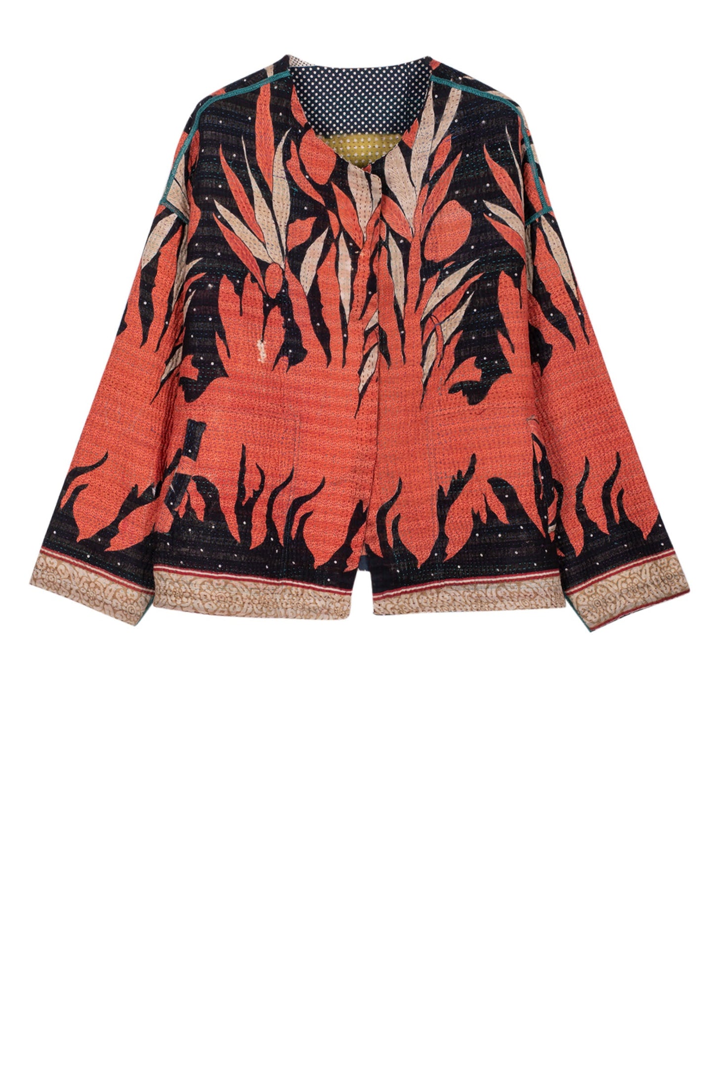 VINTAGE COTTON KANTHA CREW NECK SHORT JACKET - cv4053-5001a -