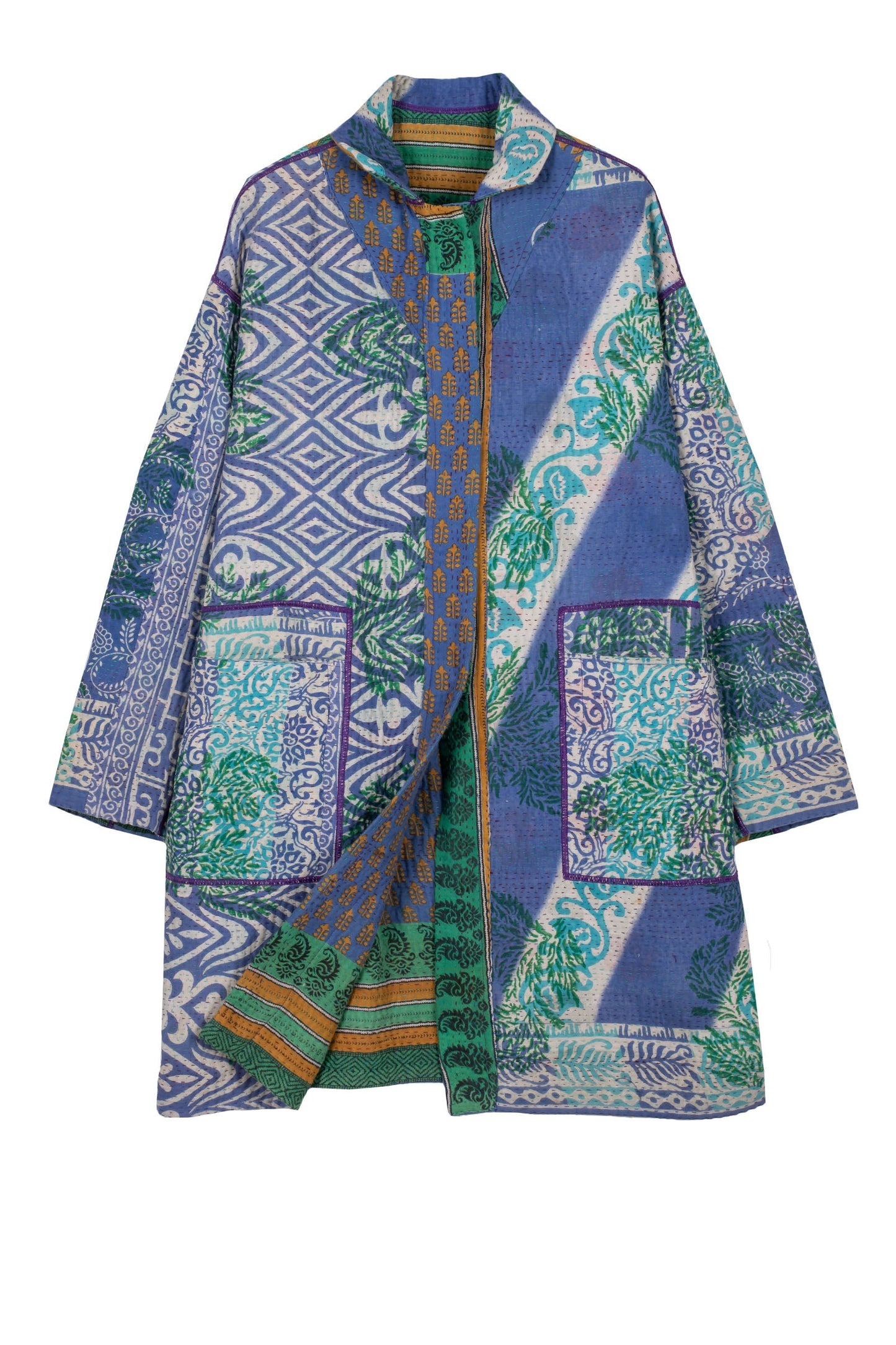 VINTAGE COTTON KANTHA LONG LINE JKT - cv4059-0011m -