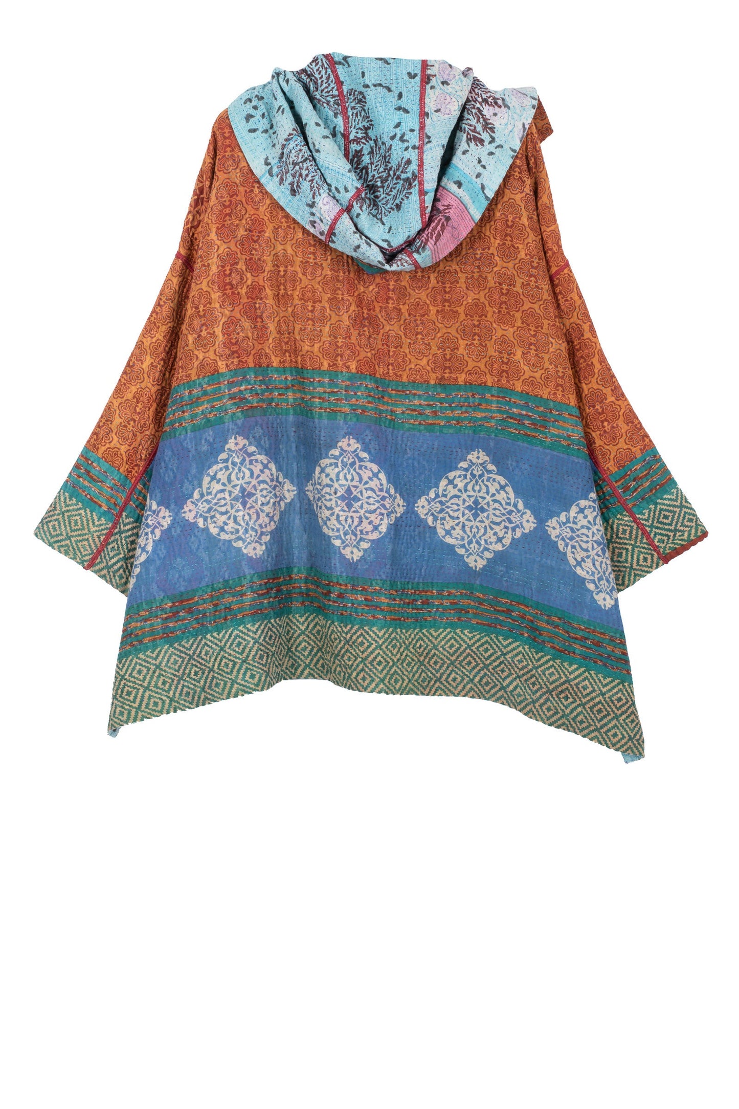VINTAGE COTTON KANTHA HOODIE PONCHO - cv4064-5001a -