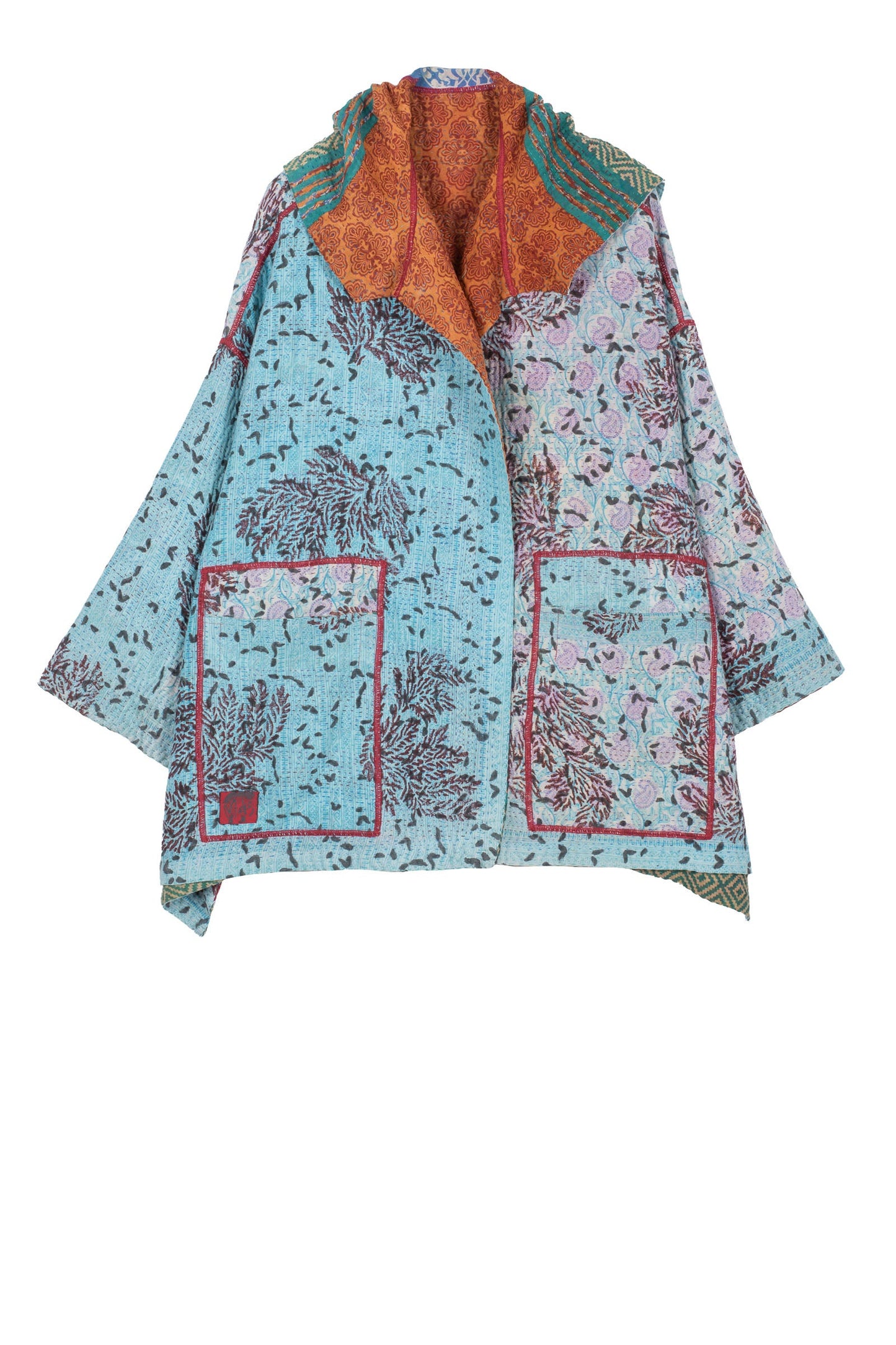 VINTAGE COTTON KANTHA HOODIE PONCHO - cv4064-5001a -