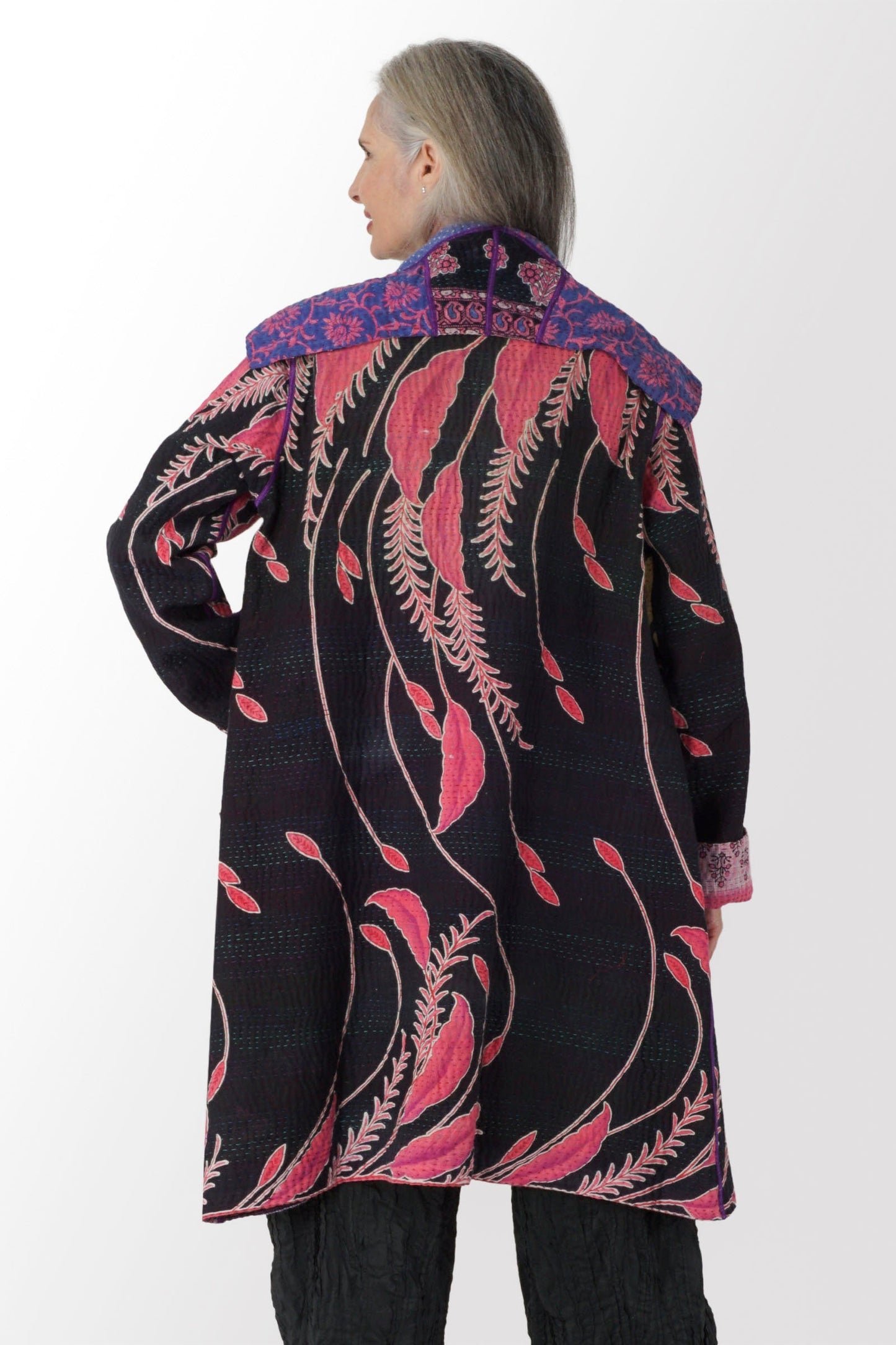 VINTAGE COTTON KANTHA POCKET MEDIUM COAT - cv4316-0019a -