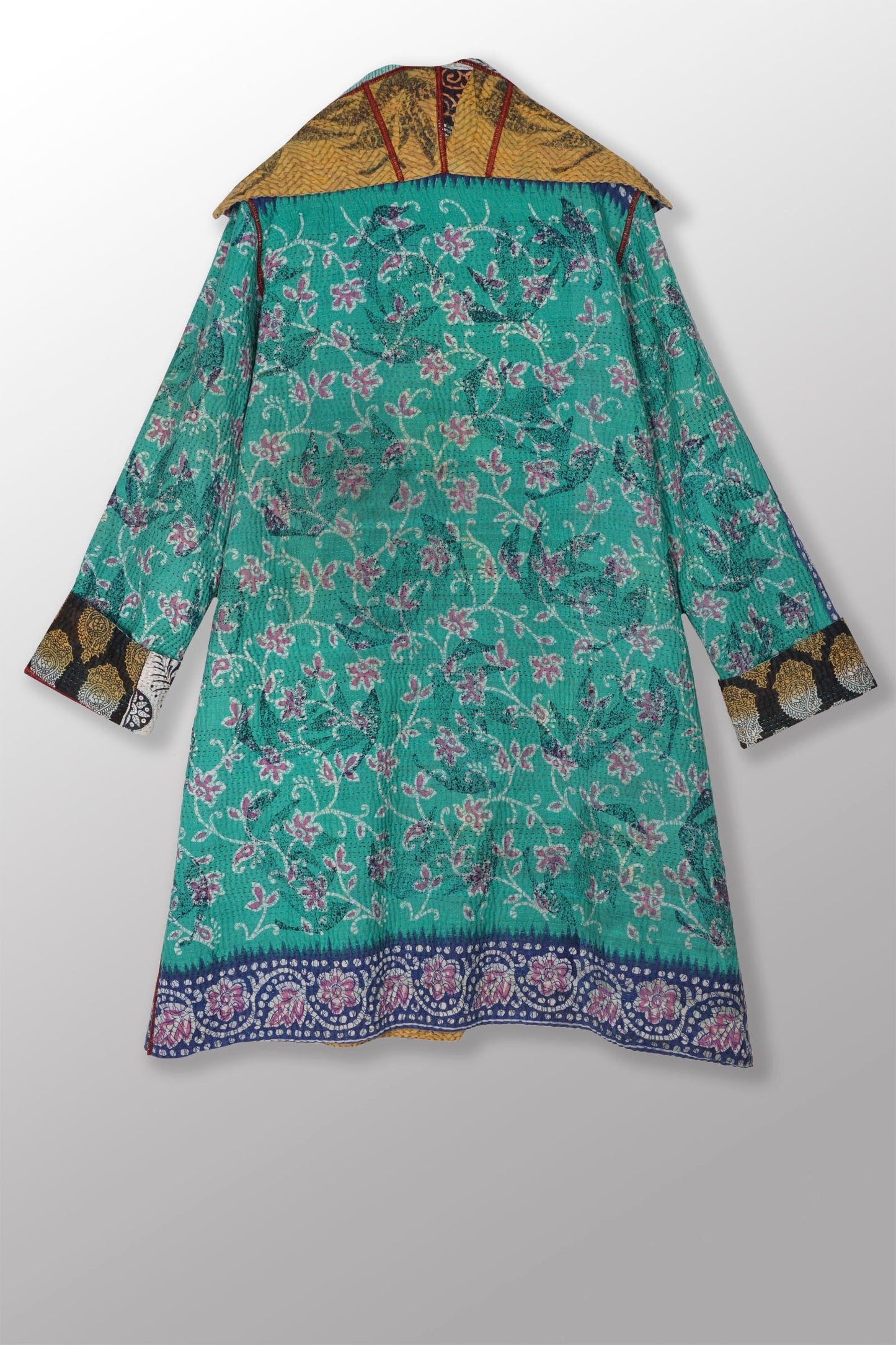VINTAGE COTTON KANTHA POCKET MEDIUM COAT - cv4316-0033a -