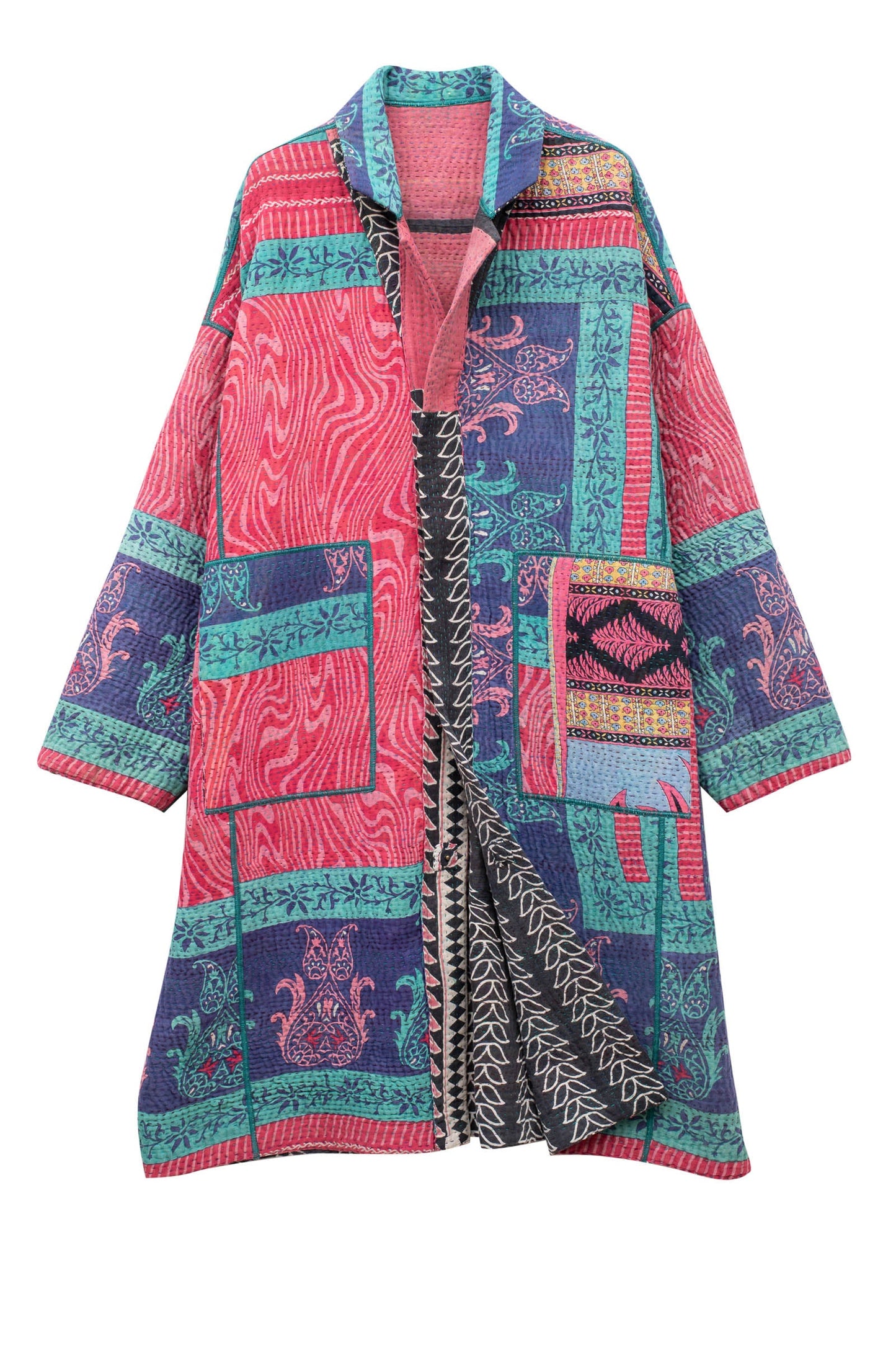 VINTAGE COTTON KANTHA OVERSIZED MEDIUM COAT - cv4331-0002a -