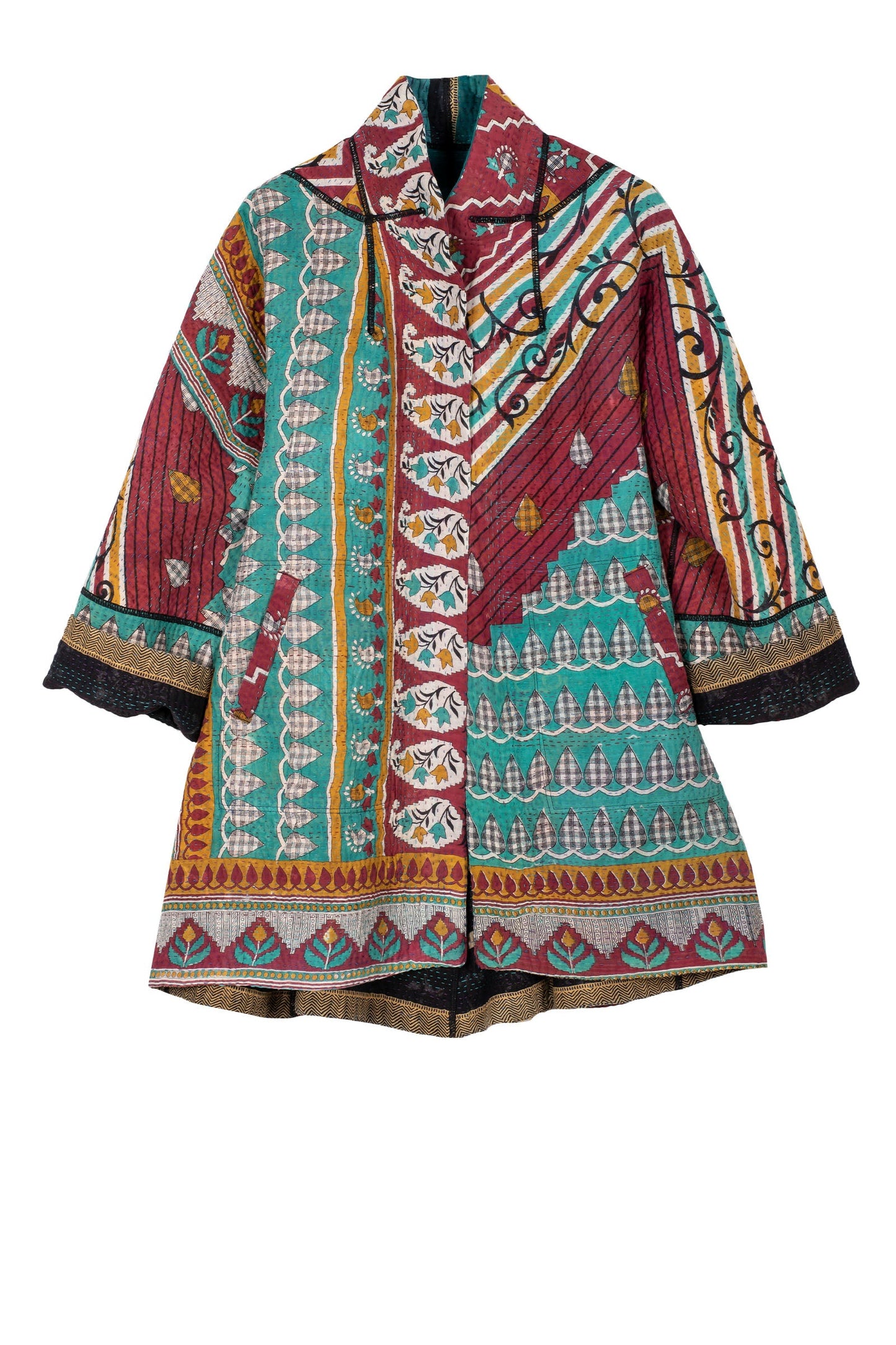 VINTAGE COTTON KANTHA OVERSIZED MINI COAT - cv4332-5002a -