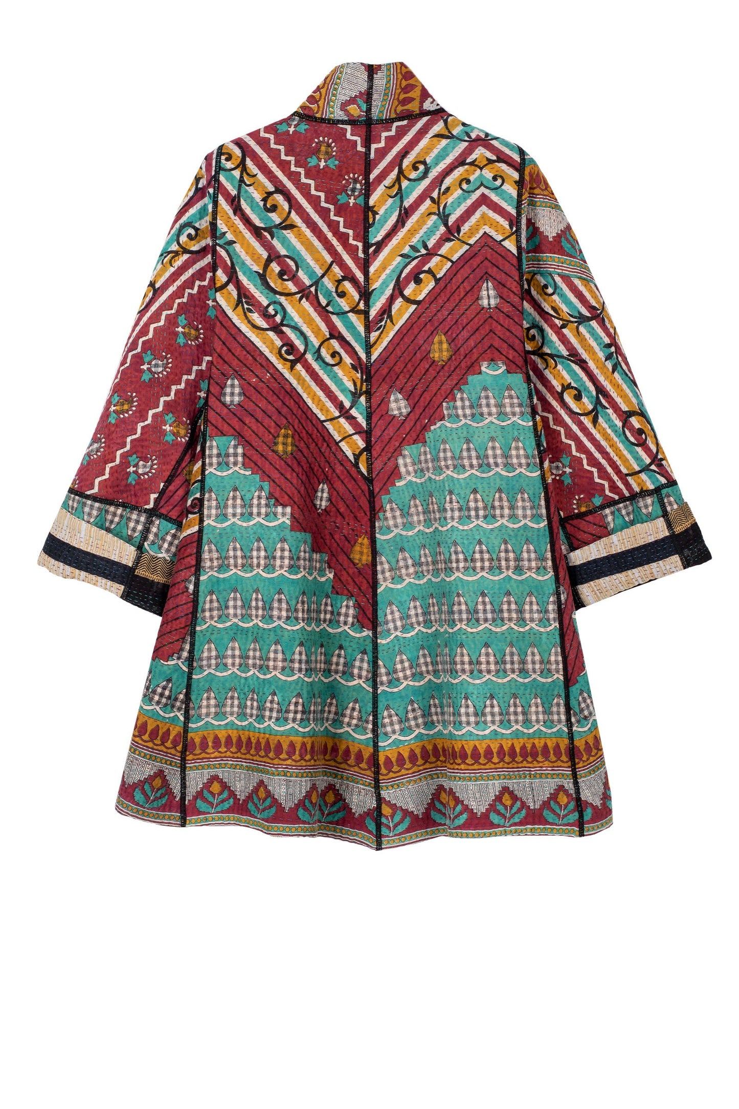 VINTAGE COTTON KANTHA OVERSIZED MINI COAT - cv4332-5002a -