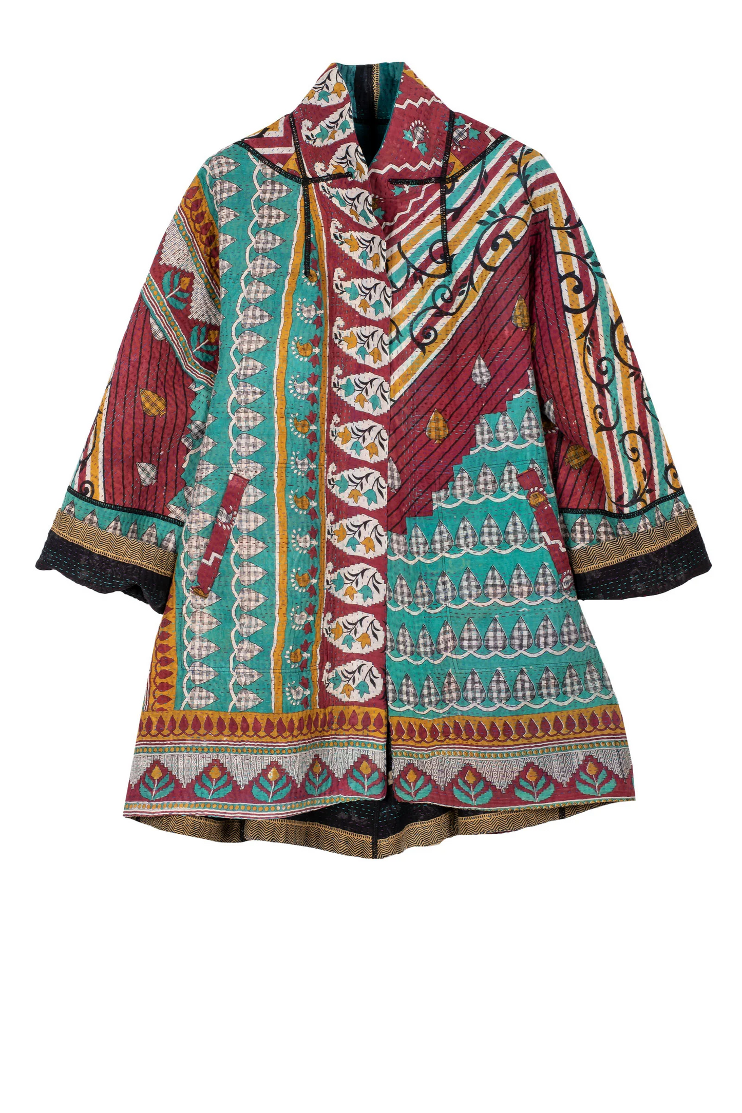 VINTAGE COTTON KANTHA OVERSIZED MINI COAT - cv4332-5002a -