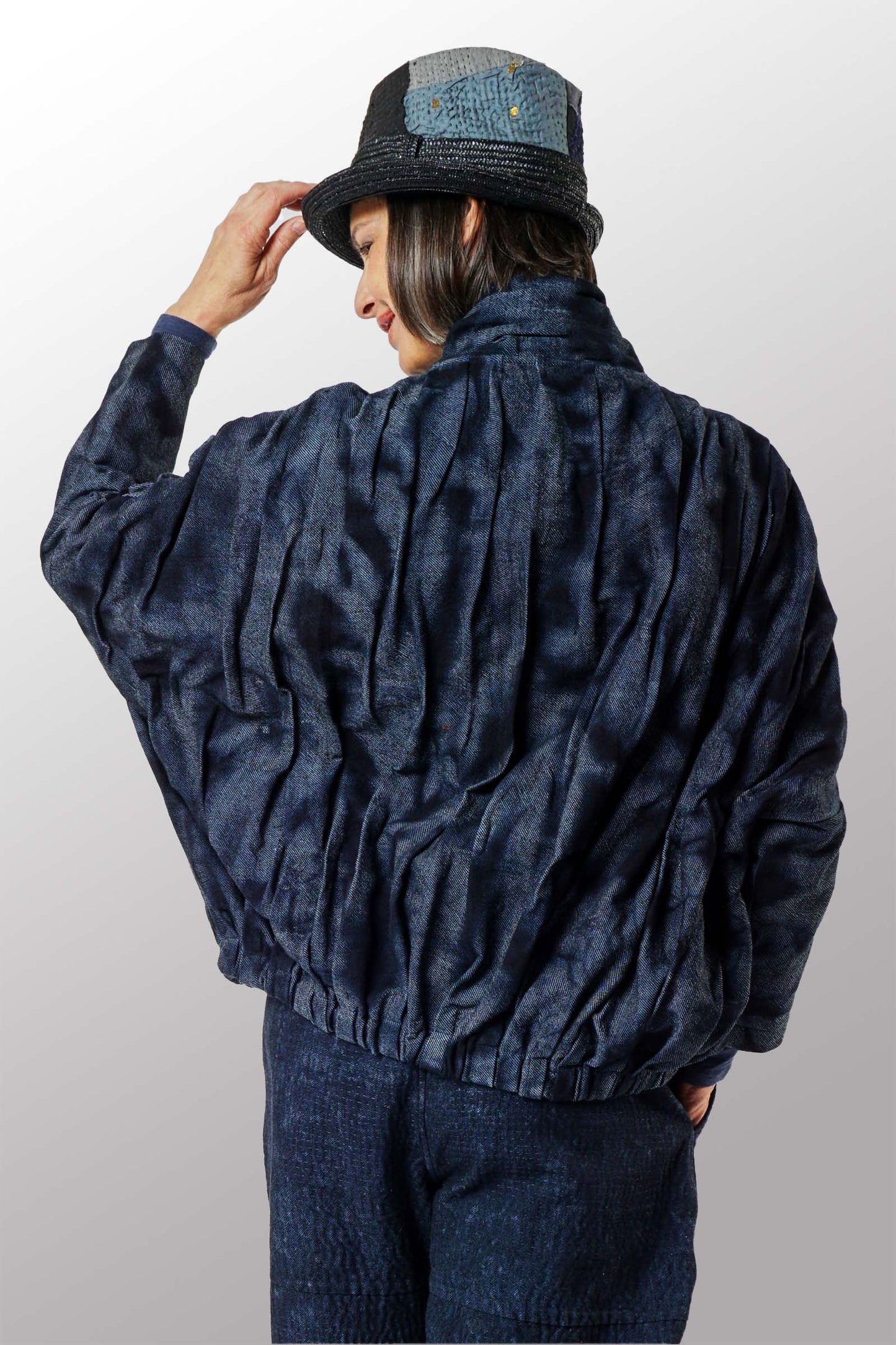 DENIM CRUMBLE SUN-DYE CAPELET - cw1079-nvy -