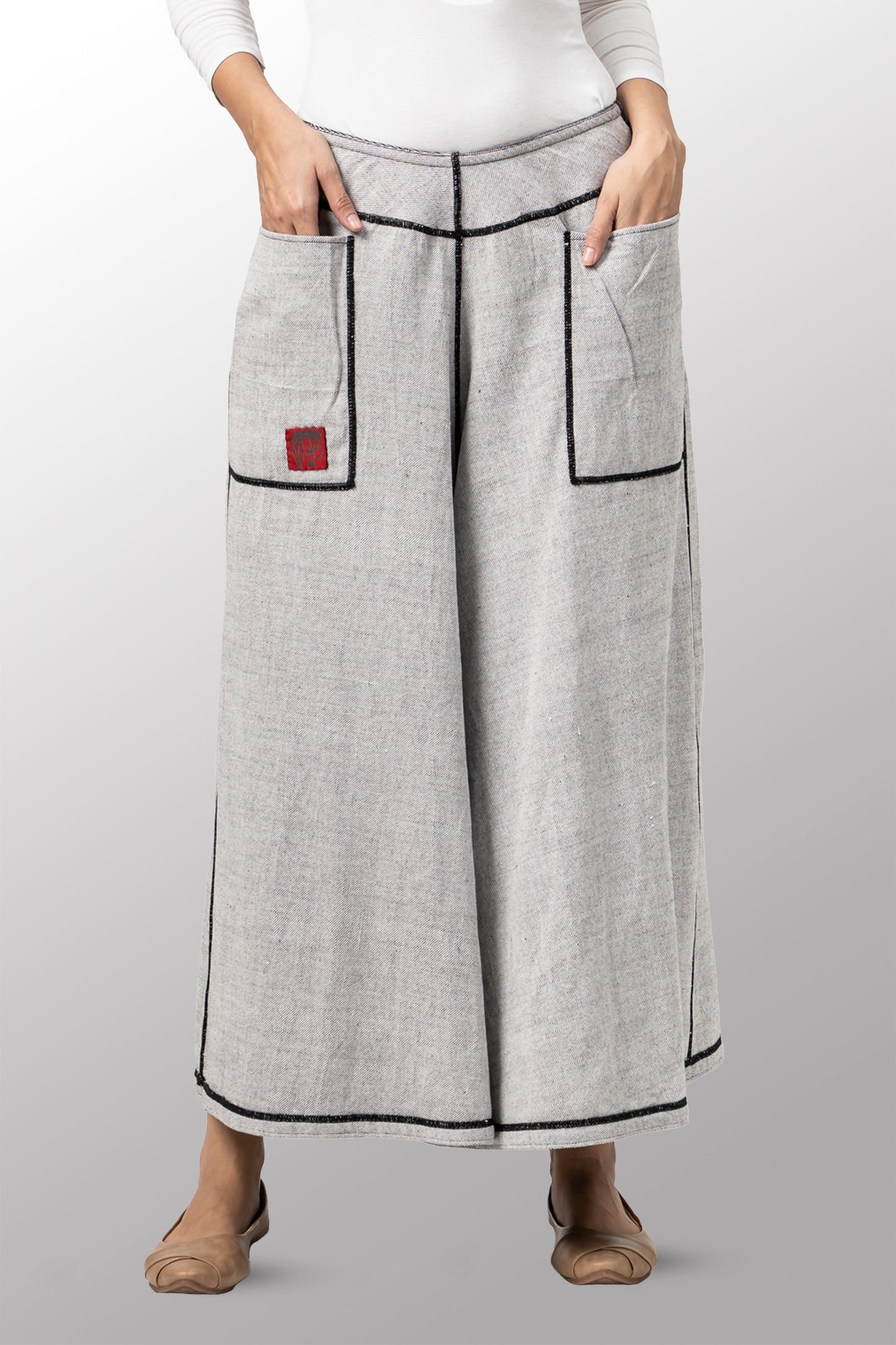 DENIM WIDE LEG PANTS - dn1623-gry -