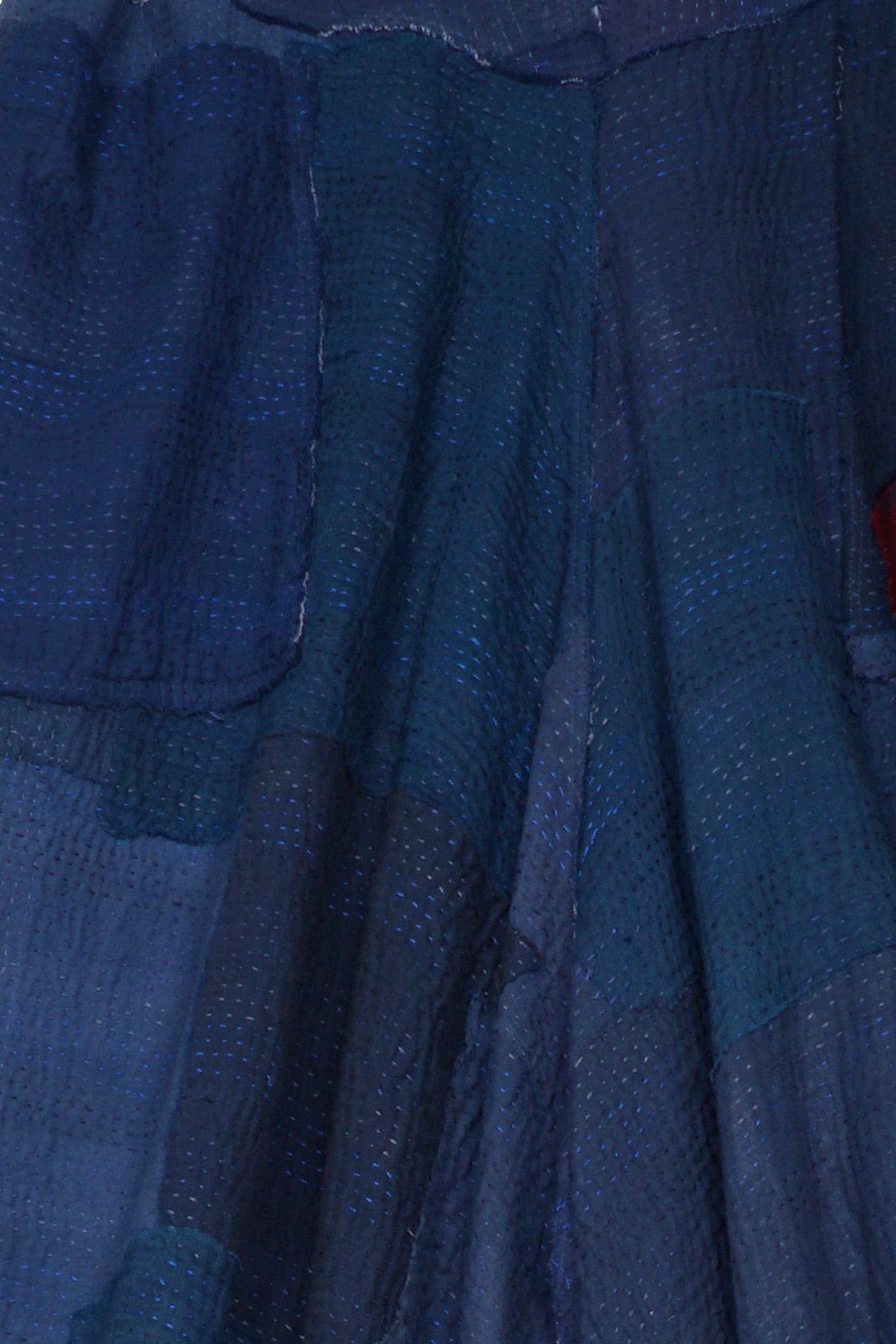 WOVEN STRIPE FRAYED PATCH BACK KANTHA WIDE LEG PANTS - wp2623-nvy -