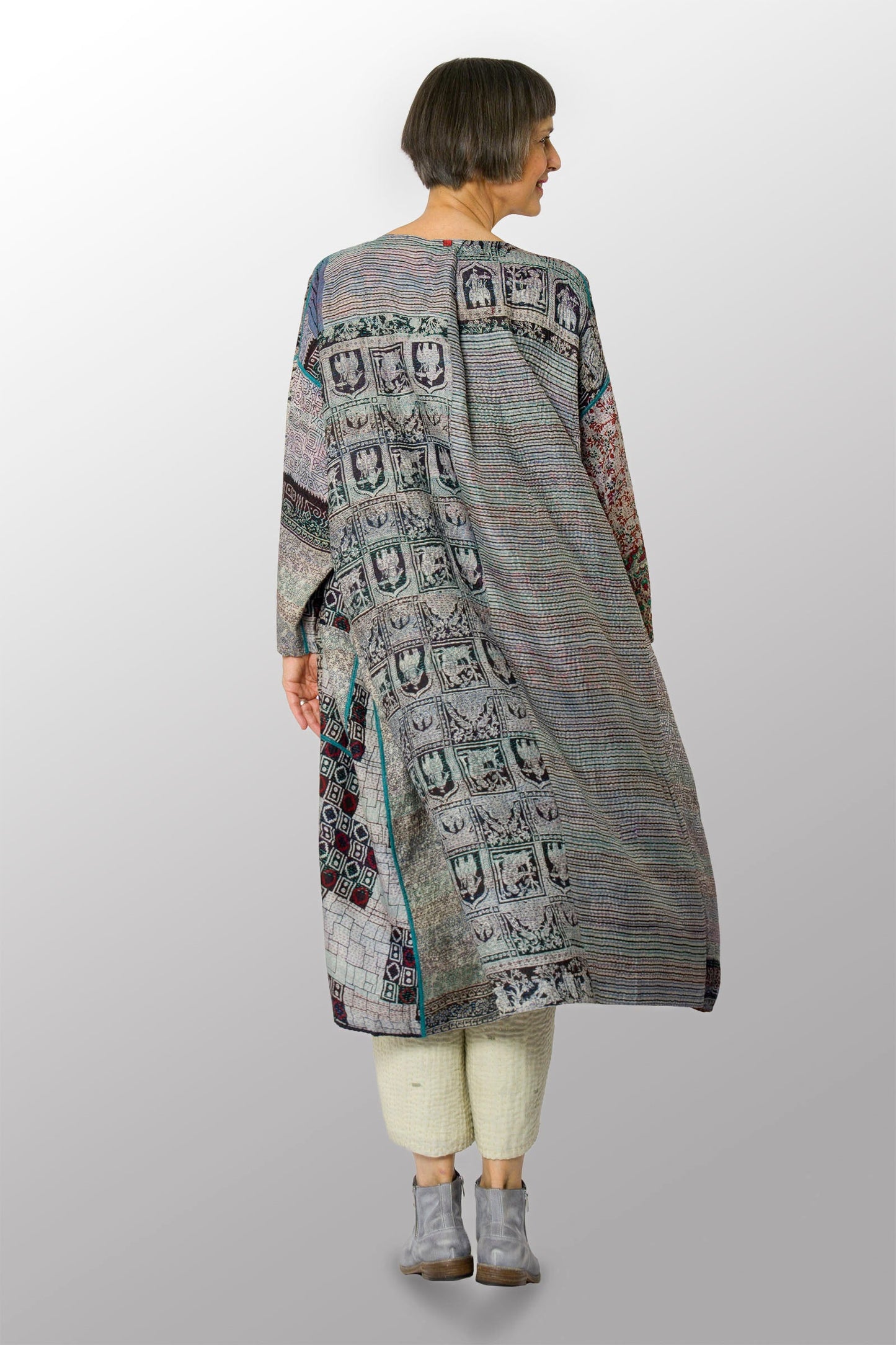 VINTAGE SILK KANTHA LONG DUSTER - sv2328-0009a -