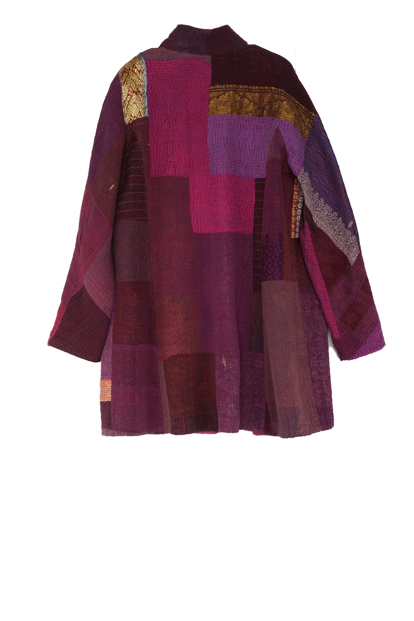 COTTON SILK SW PATCH KANTHA HIGH-NECK TOPPER - ws4045-prp -