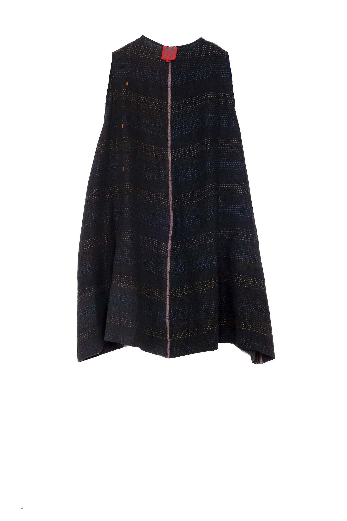 COTTON SILK SW PATCH KANTHA BELL SHAPE LONG VEST - ws2225-blk -