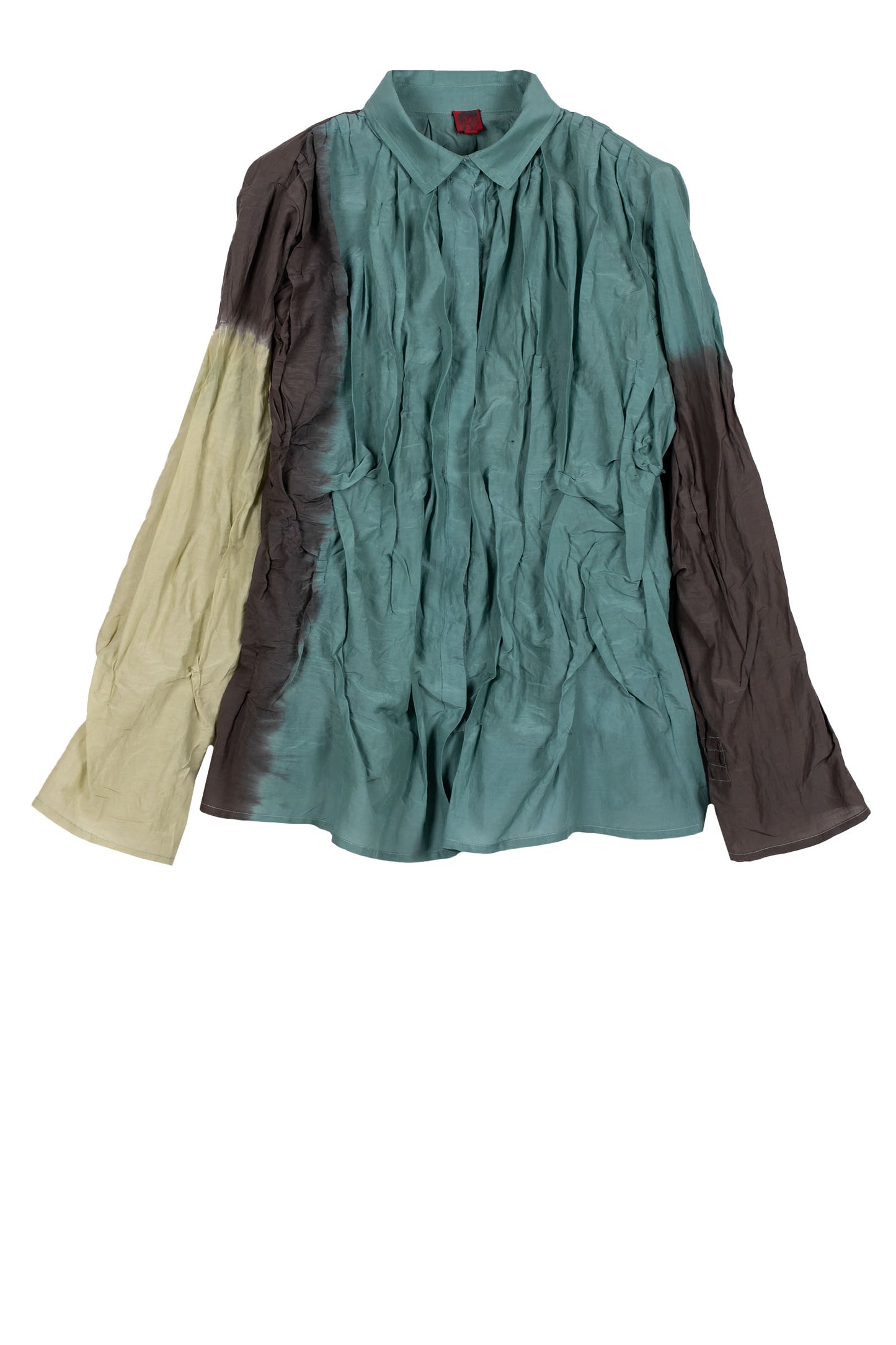 DYED COTTON SILK VOILE WAVY TUCKED SHIRT - dc1541-ogr -