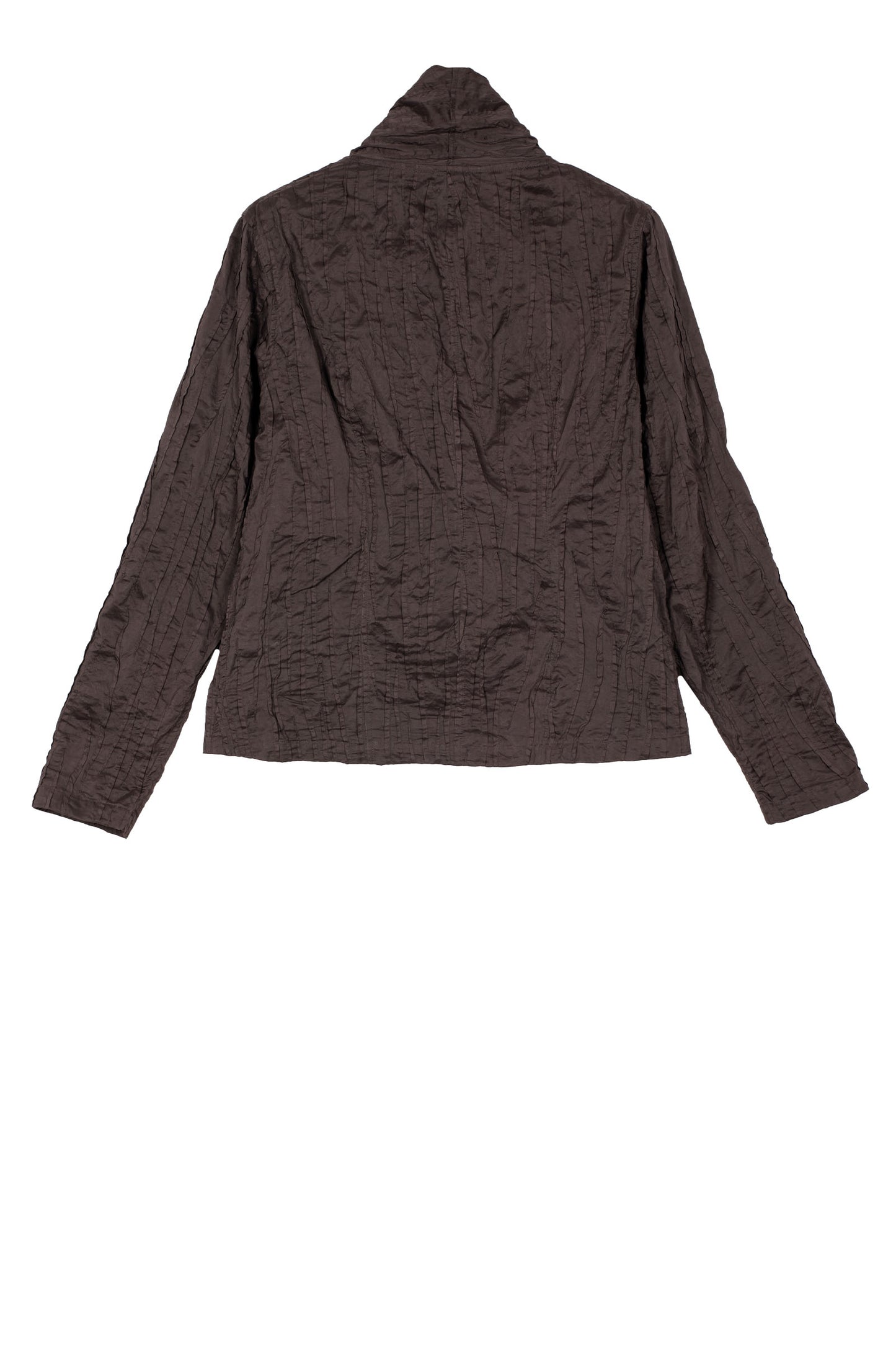 DYED COTTON SILK HEAVY VOILE RANDOM TUCK HIGH-NECK BLOUSE - dr1563-brn -