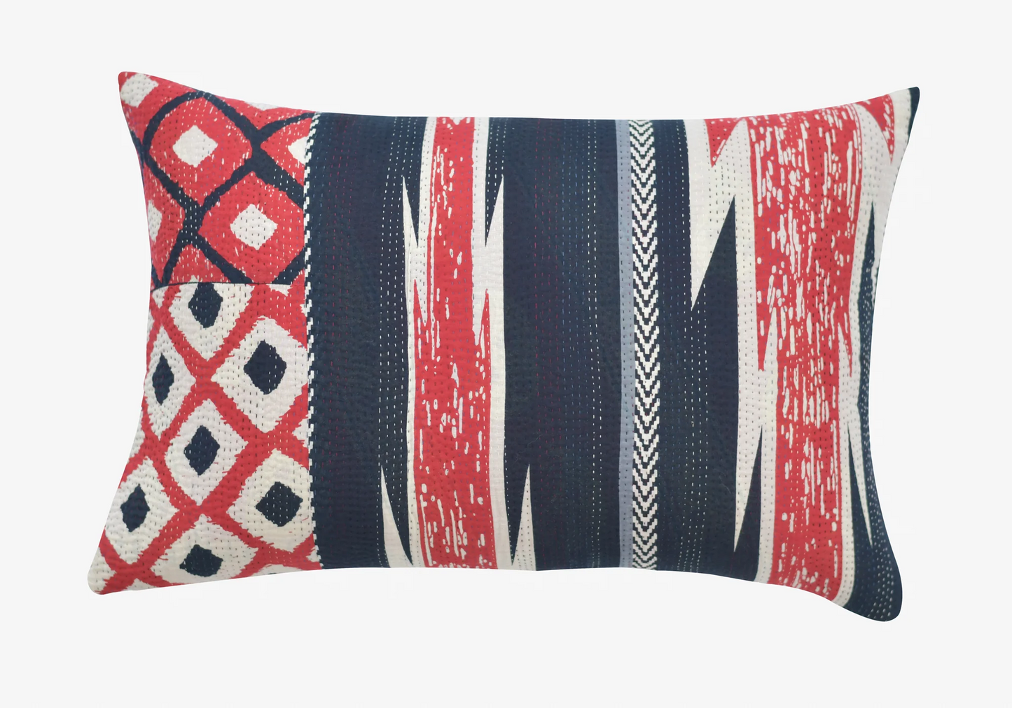 Monotone Ikat Handmade Vintage Kantha Pillow Sham -Monotone Red -