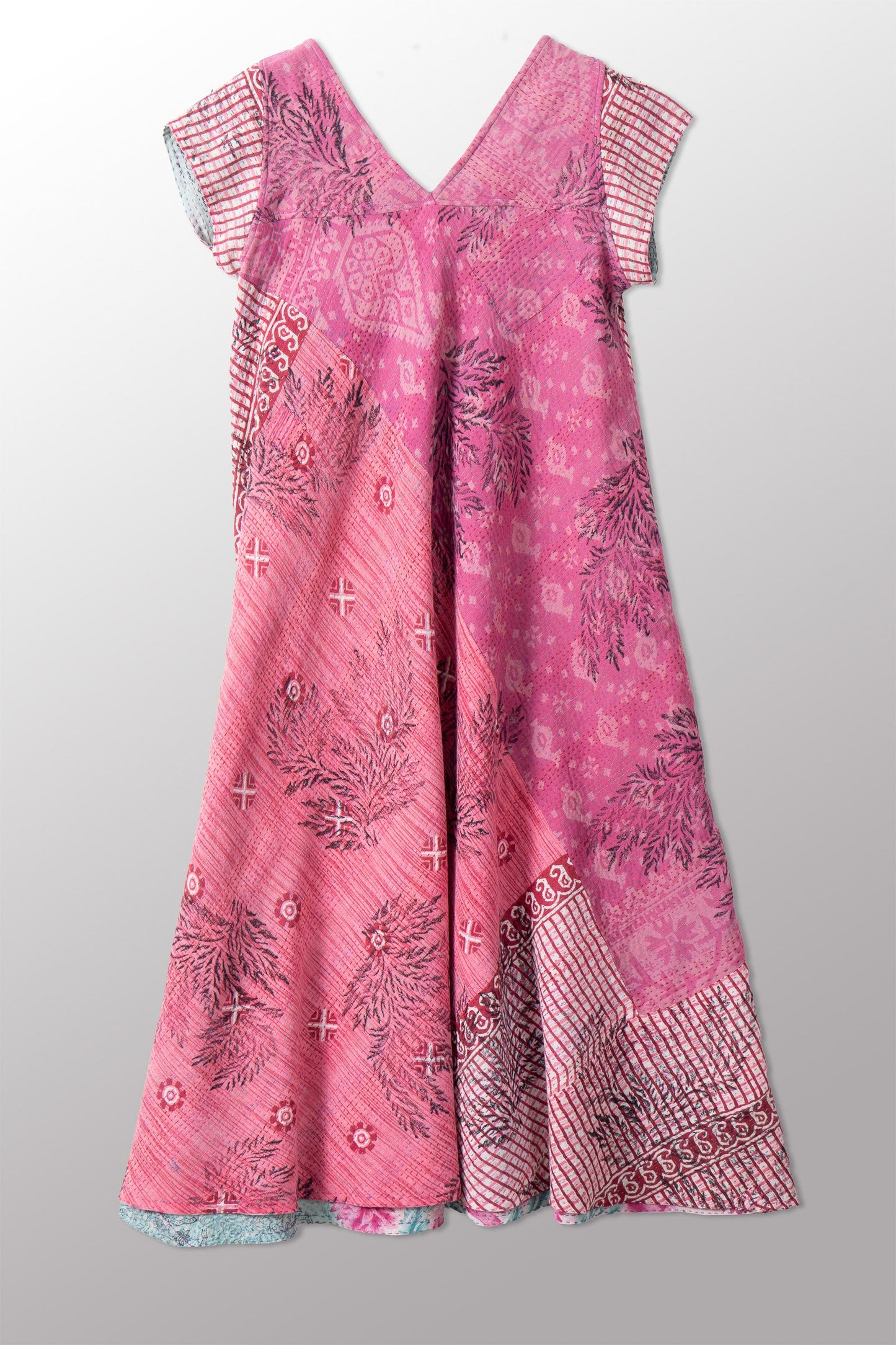 VINTAGE COTTON KANTHA CAP SLV. FLARE DRESS - cv2425-0018s -