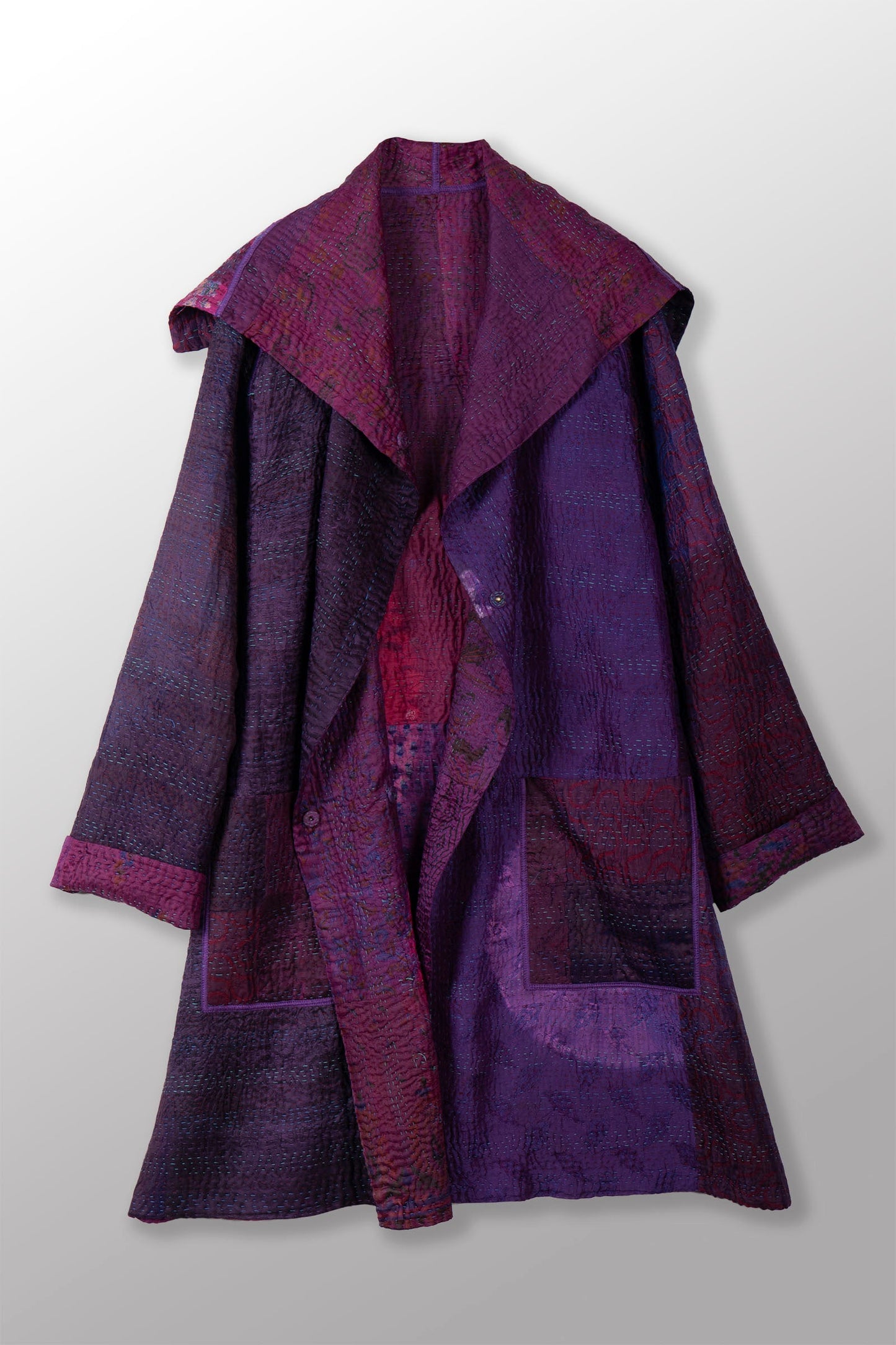 TIE DYE CIRCLE SHIBORI KANTHA POCKET MEDIUM COAT - td4316-prp -