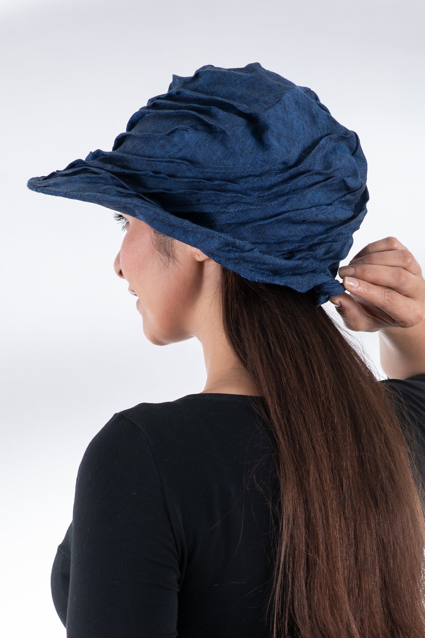 LINEN TWIST TUCKED BRIM HAT - ln1886-nvy -