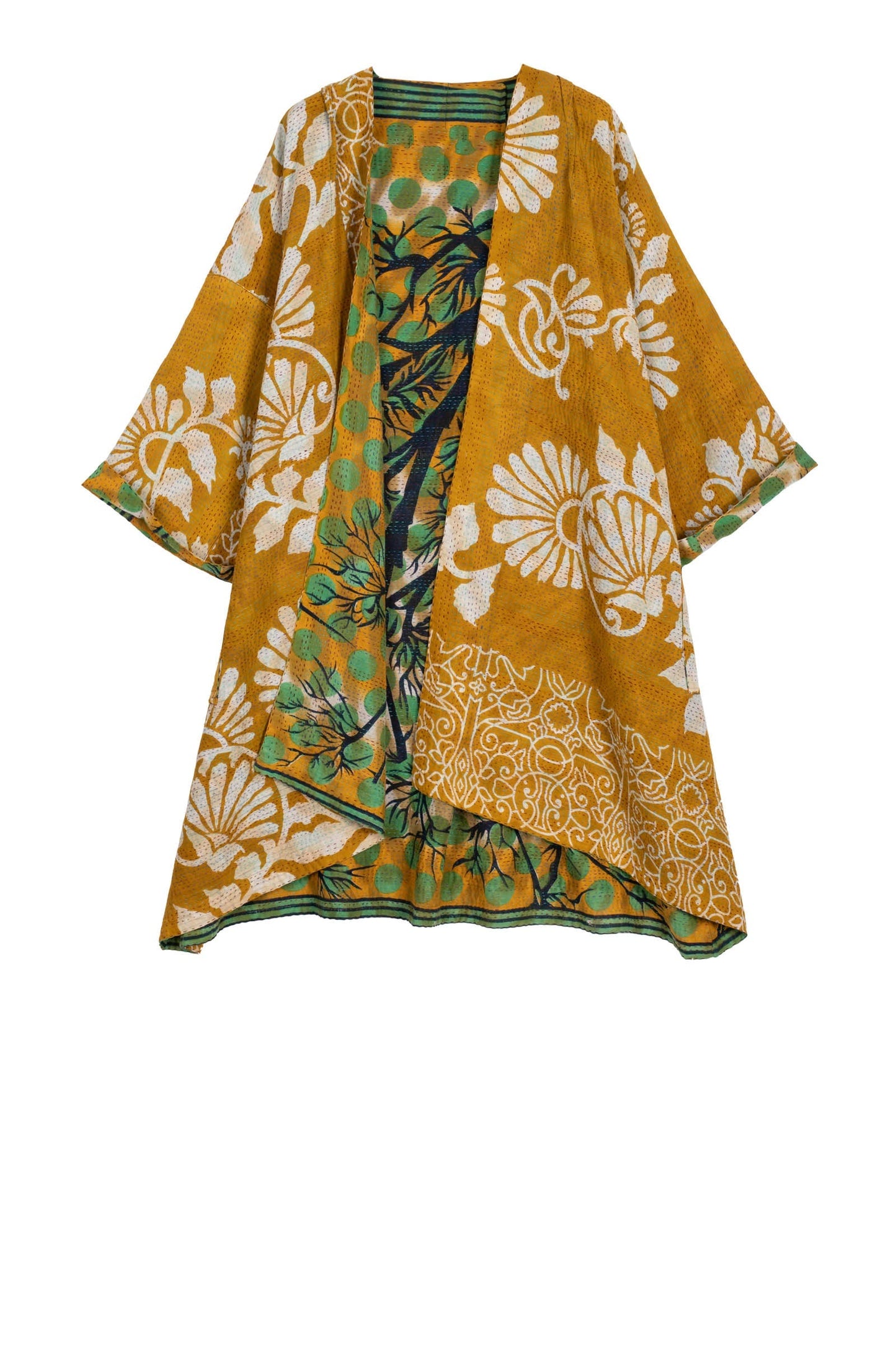 VINTAGE COTTON KANTHA KIMONO DUSTER - cv2317-0005a -