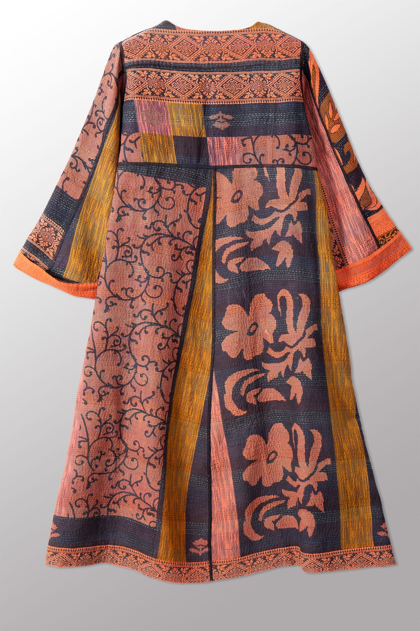 VINTAGE COTTON & NEW VOILE KANTHA WRAP FLARE COAT - cn2330-0001a -
