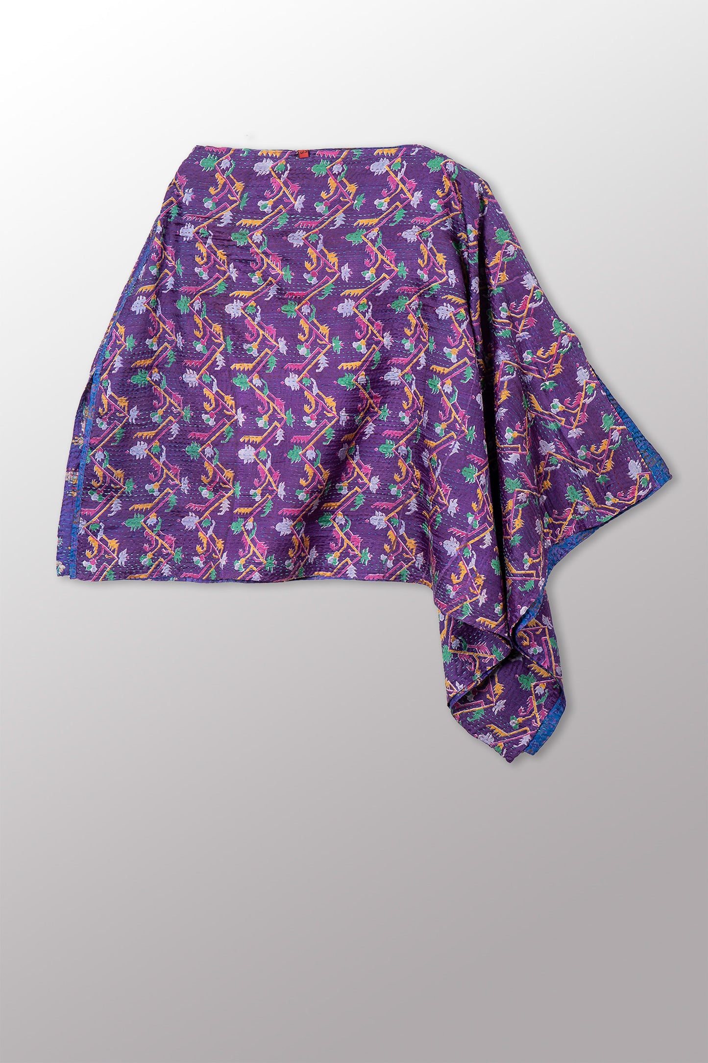 VINTAGE SILK KANTHA LONG CAPE - sv2841-0005a -