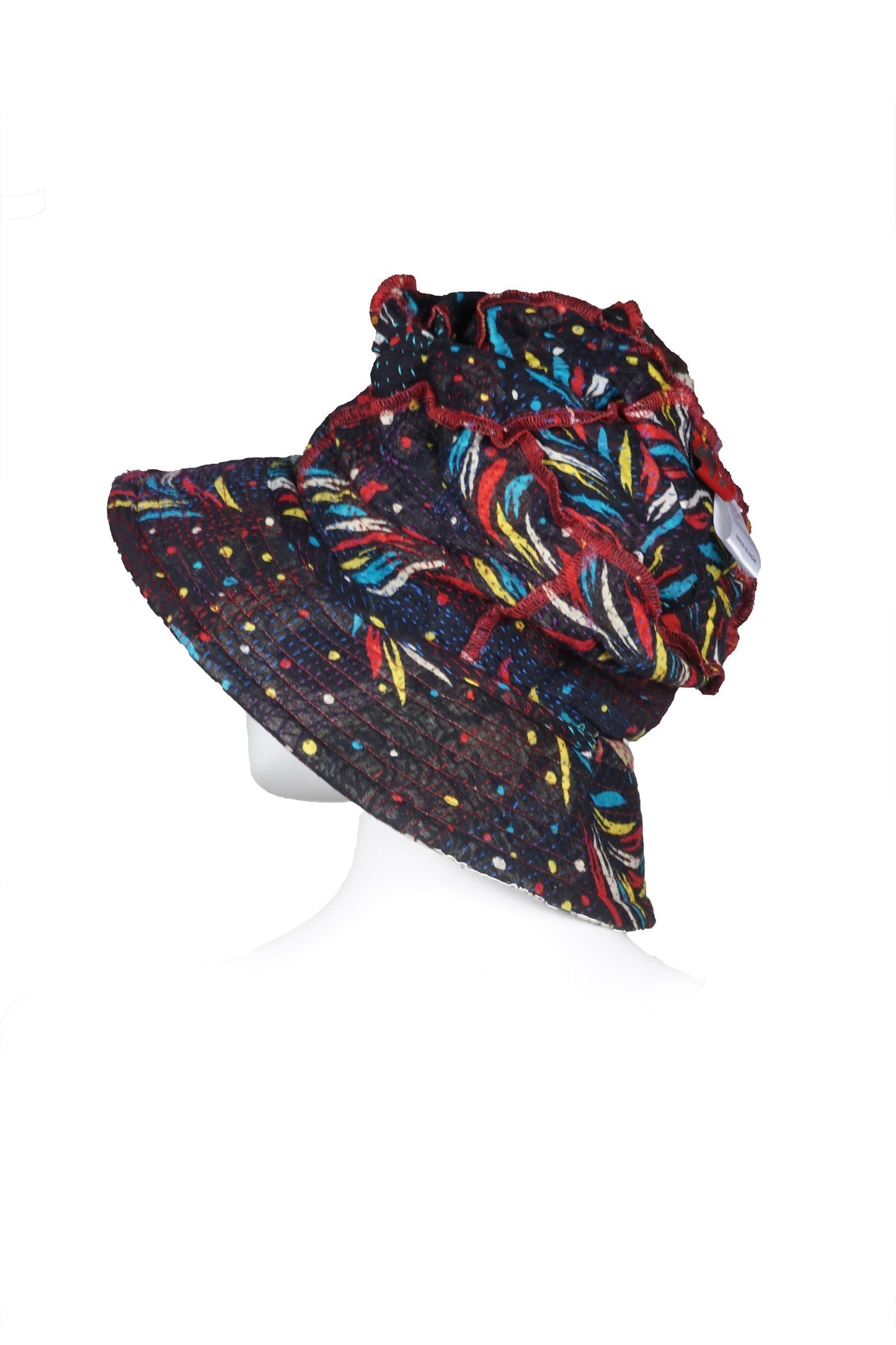 PATCHED & LEAVES KANTHA FULL BRIM HAT - pl2889-blk -