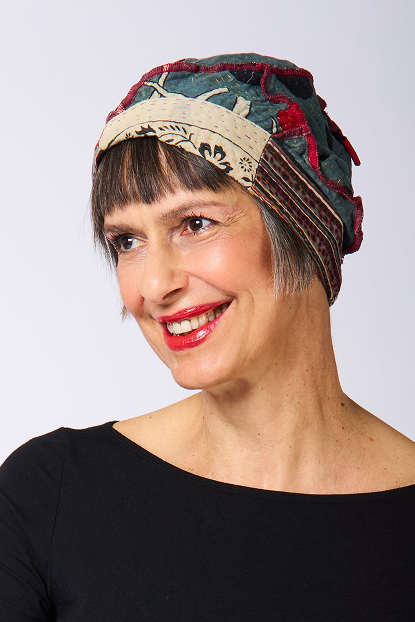 DOT & PAISLEY KANTHA PATCHWORK HAT - dp4880-nvy -