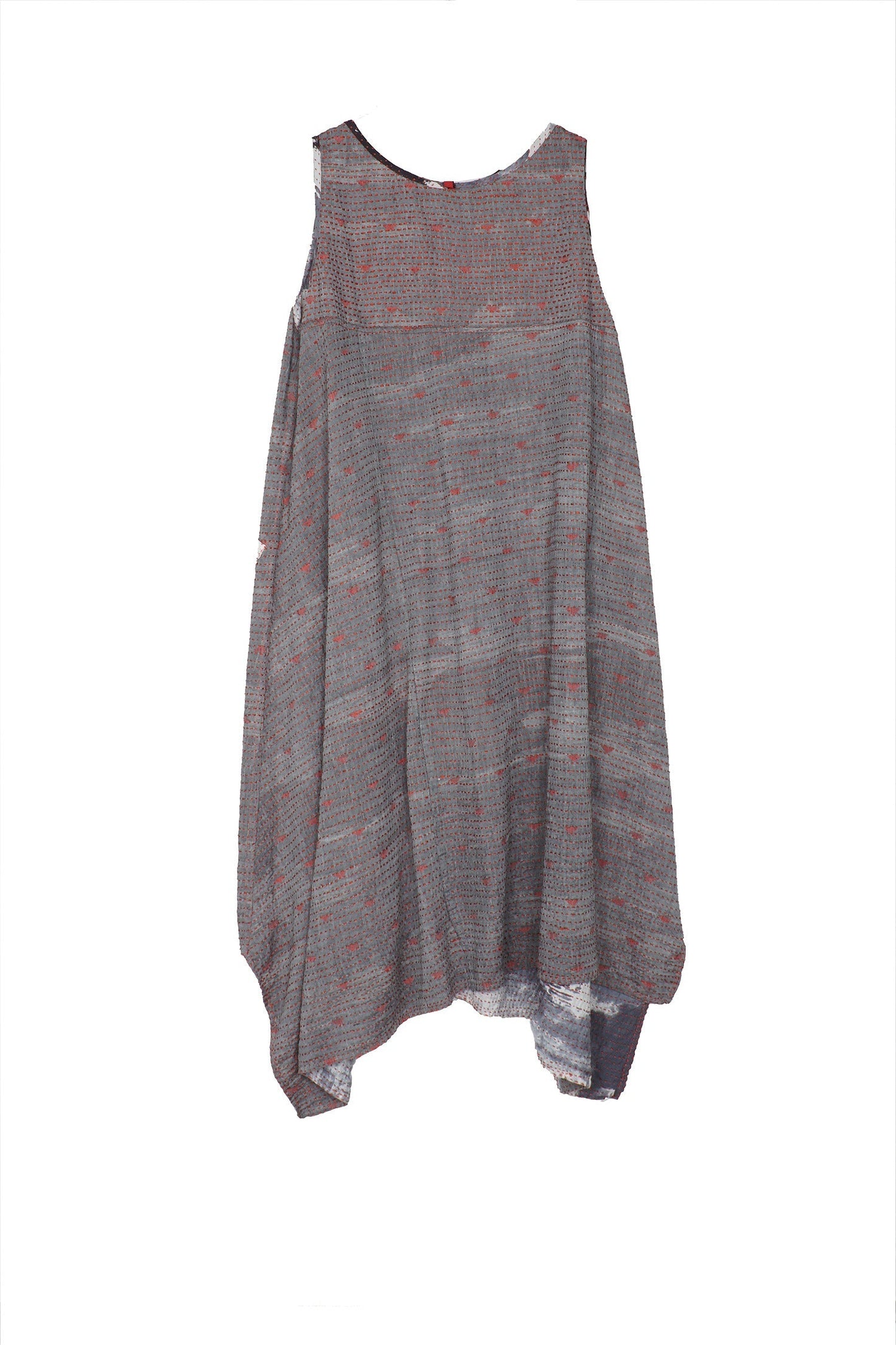 PLANK PRINT KANTHA POINTY HEM DRESS - lb2415-gry -