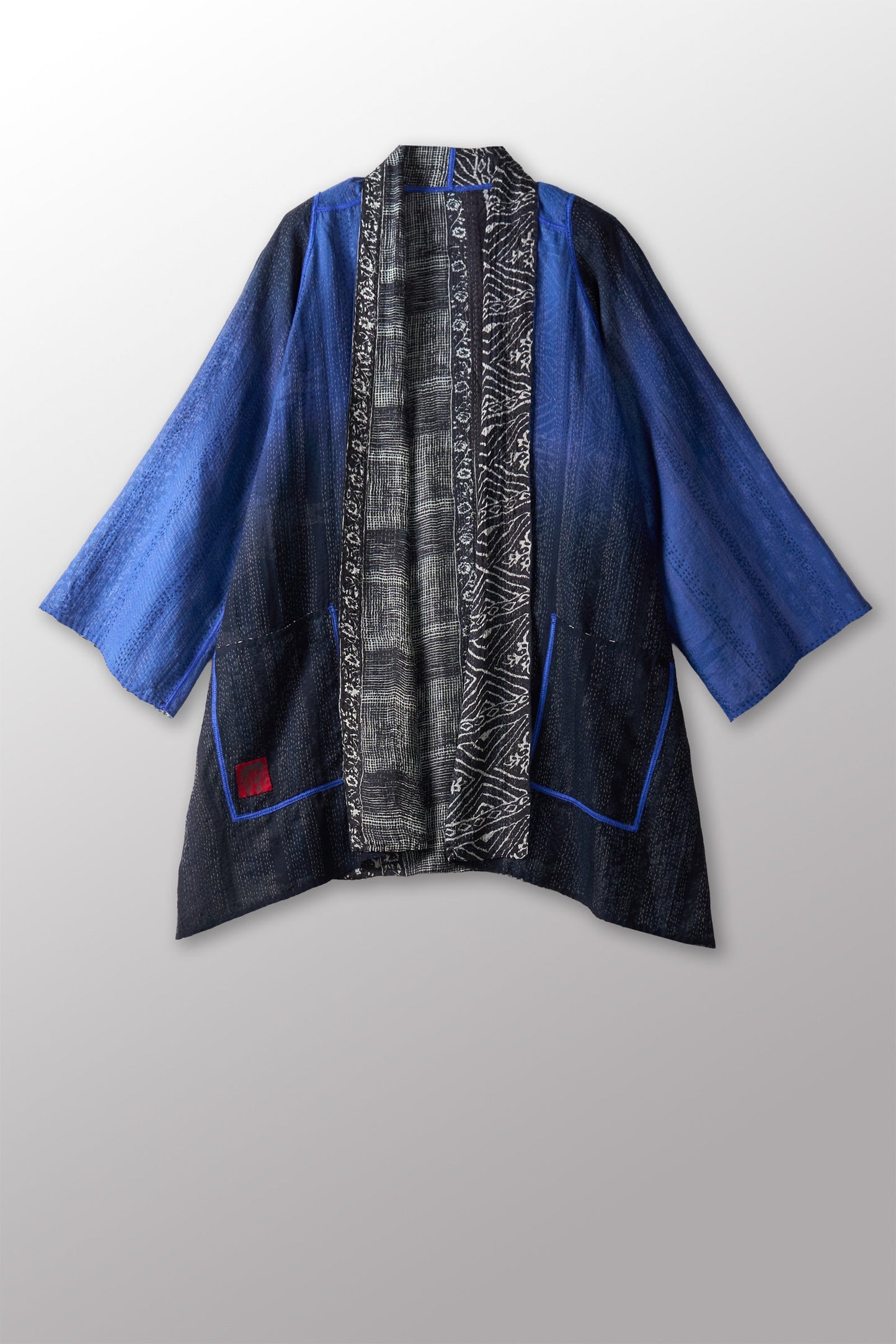 SILK COTTON OMBRE PRINT KANTHA A-LINE JKT - os2003-blk -