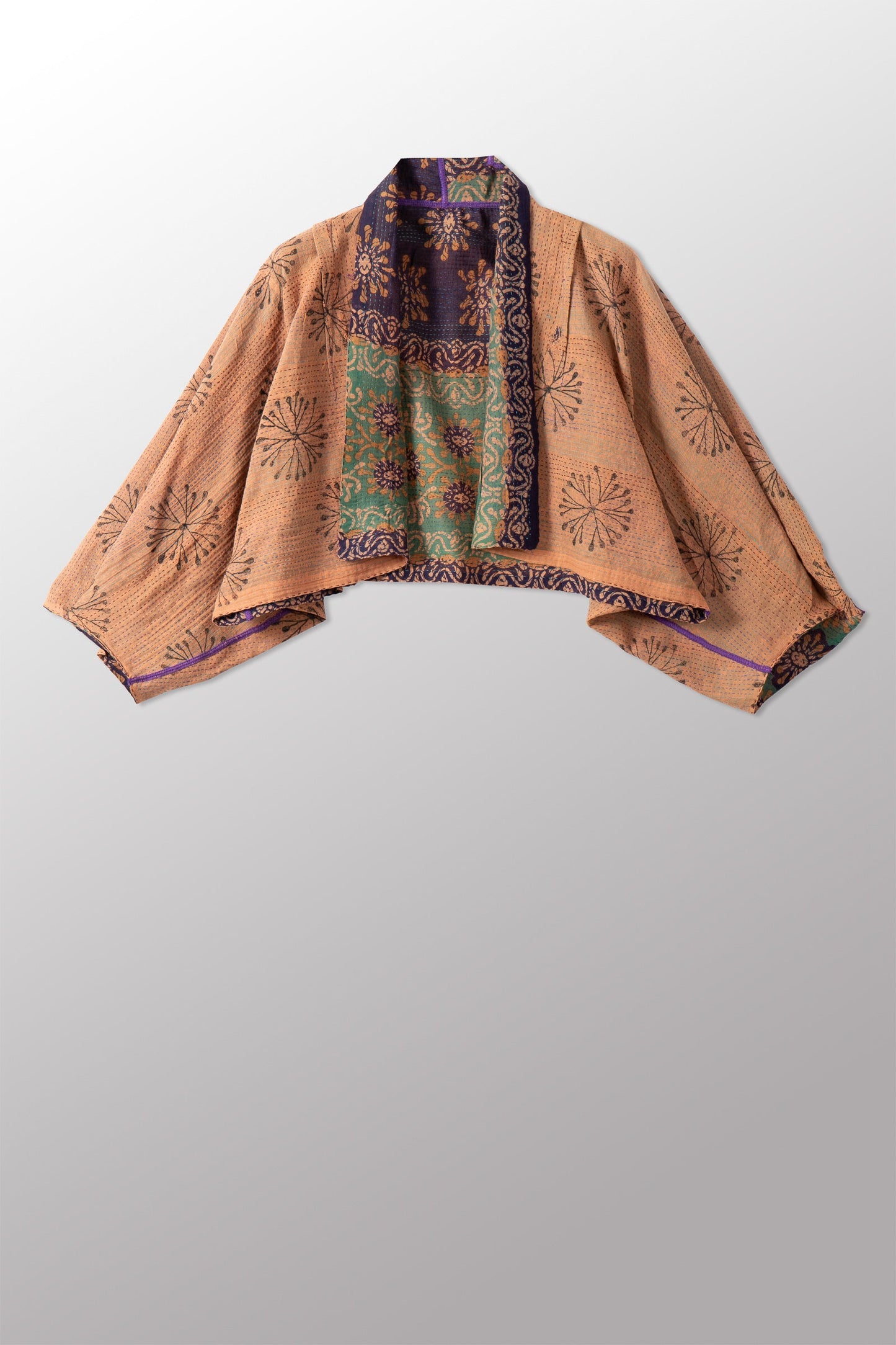 VINTAGE COTTON & NEW VOILE KANTHA PUFF SLV. SHRUG - cn2062-0001a -