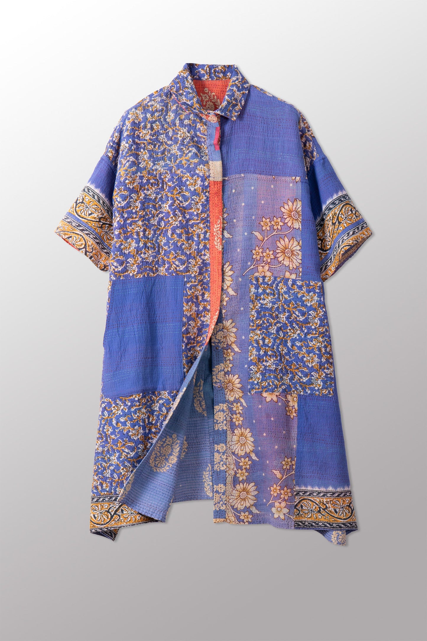 VINTAGE COTTON KANTHA HALF SLV. SHIRT DRESS - cv2429-0025a -