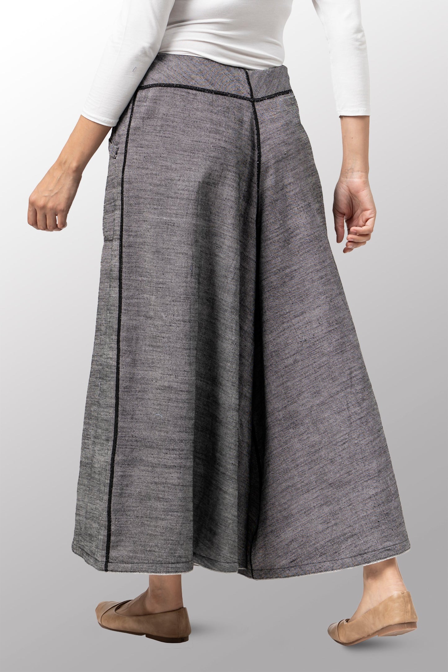 DENIM WIDE LEG PANTS - dn1623-gry -