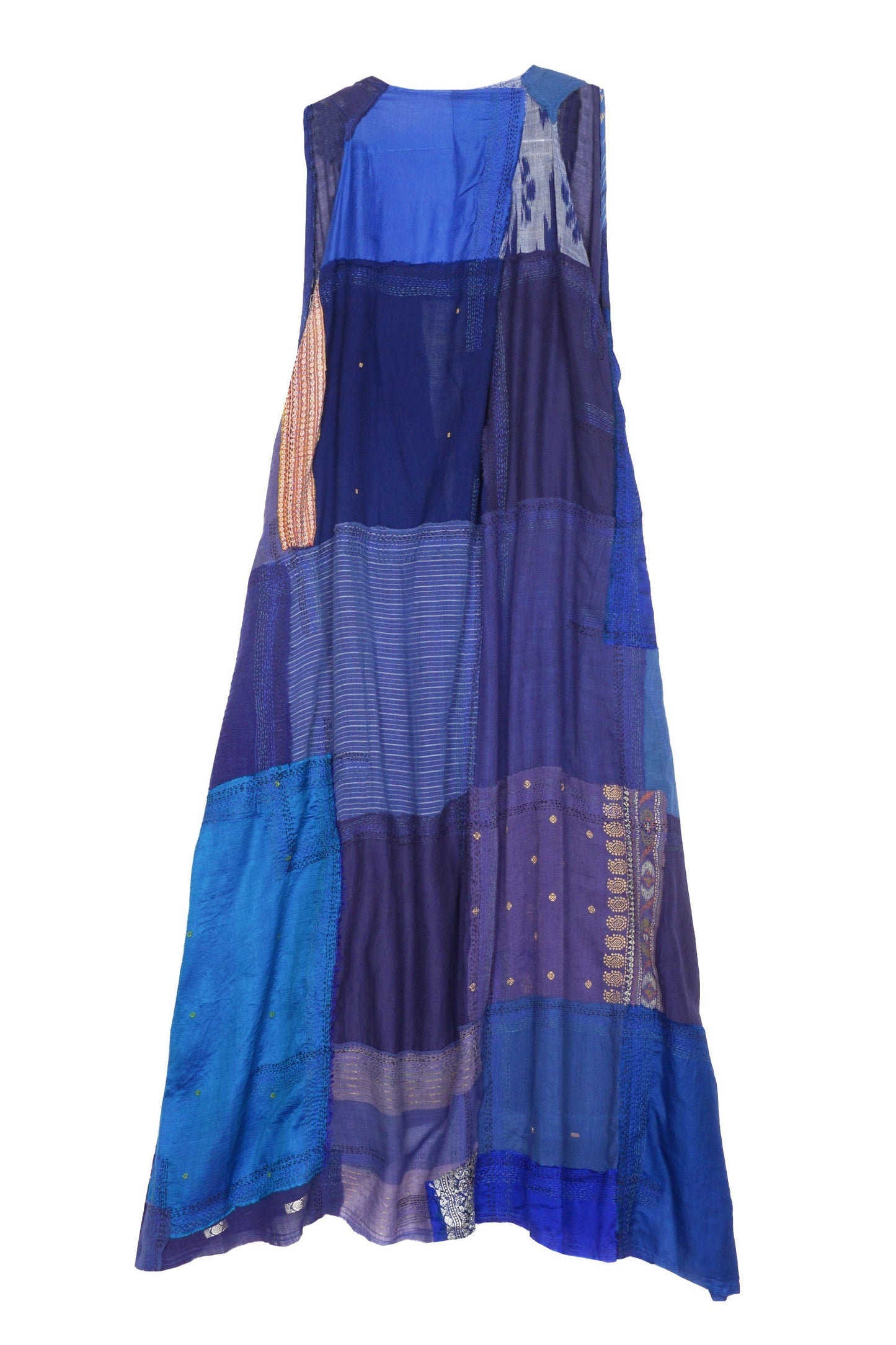 MOSAIC TILE PATCH KANTHA BACK PLEATED VEST MAXI - mt1222-blu -
