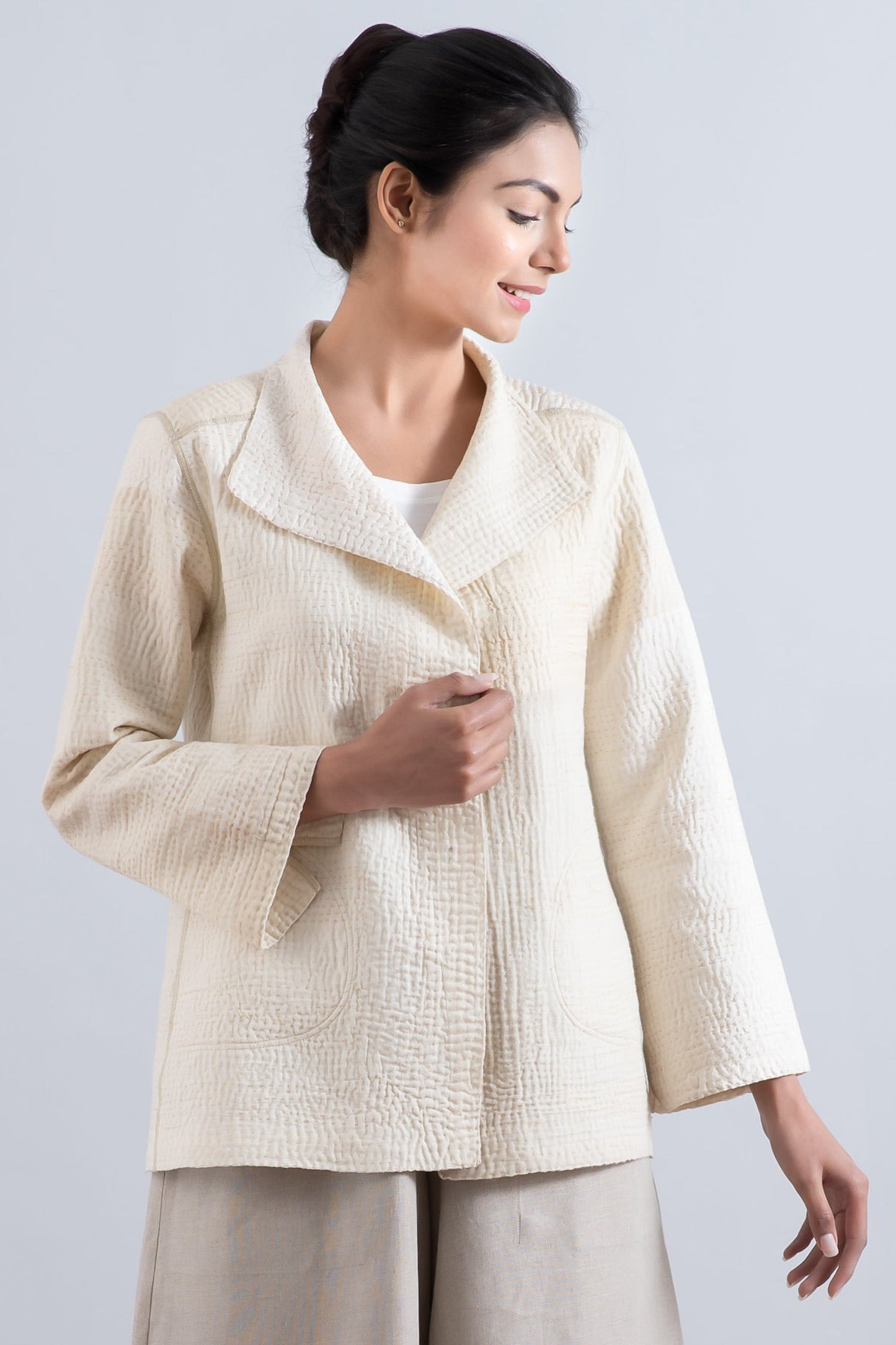 JAIPUR WHITE KANTHA SHORT JKT - jw4007-ivy -