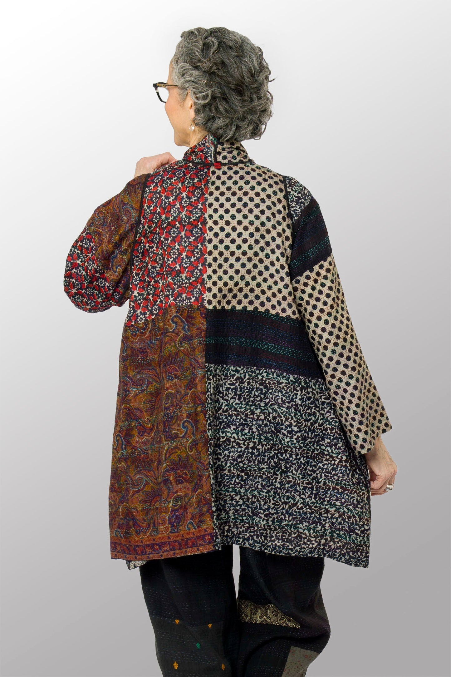VINTAGE SILK KANTHA A-LINE JKT - sv2003-0390a -