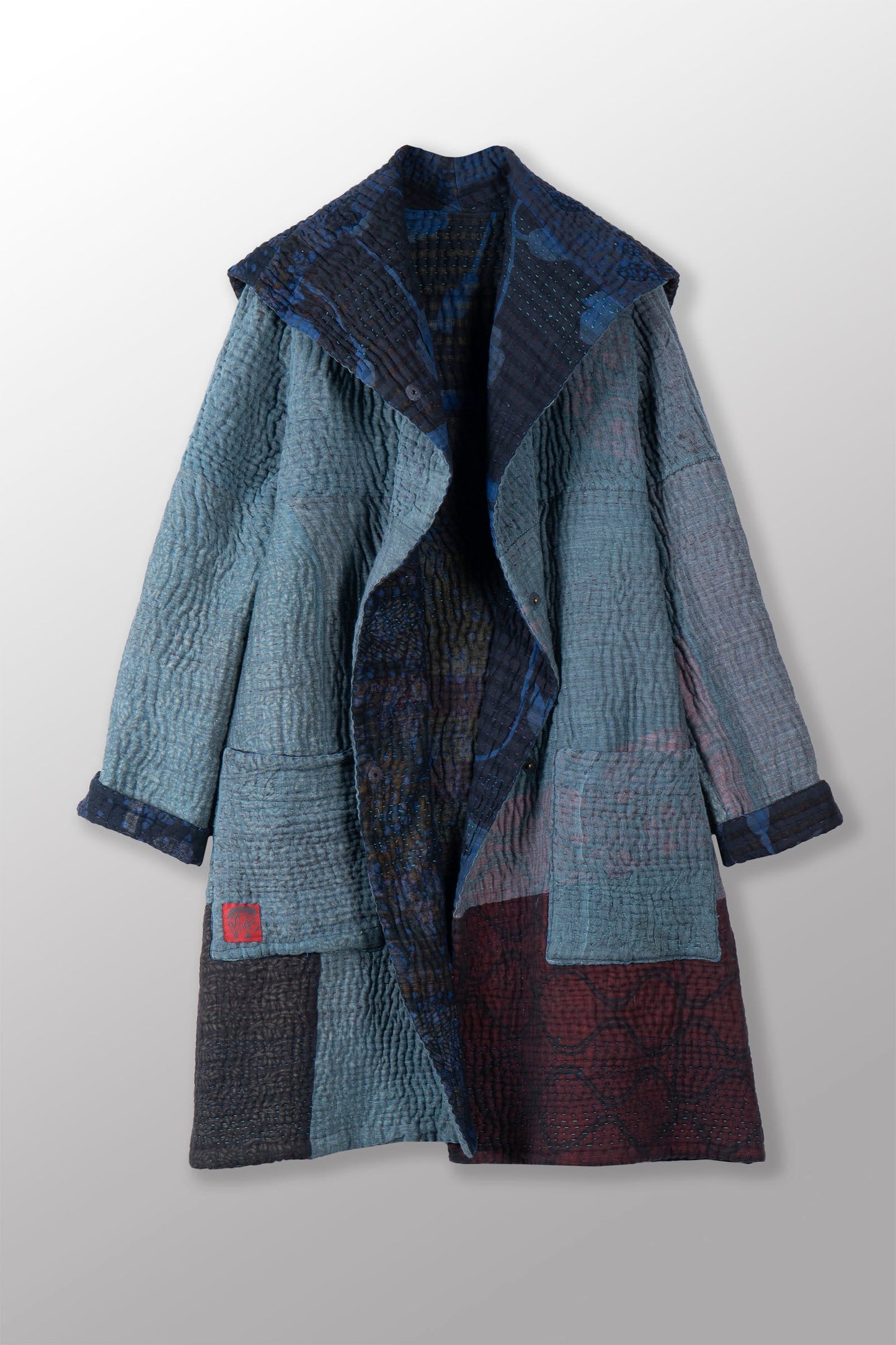 QUILTED OVERDYE COTTON KANTHA POCKET MEDIUM COAT - oq5346-cblu008s -