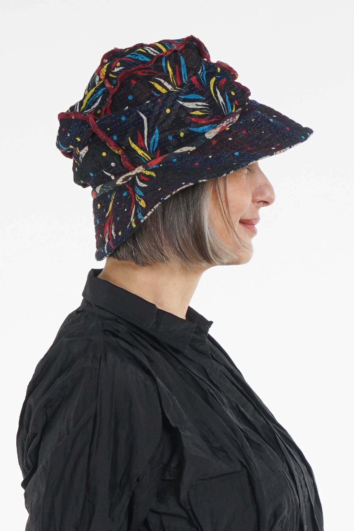 PATCHED & LEAVES KANTHA FULL BRIM HAT - pl2889-blk -