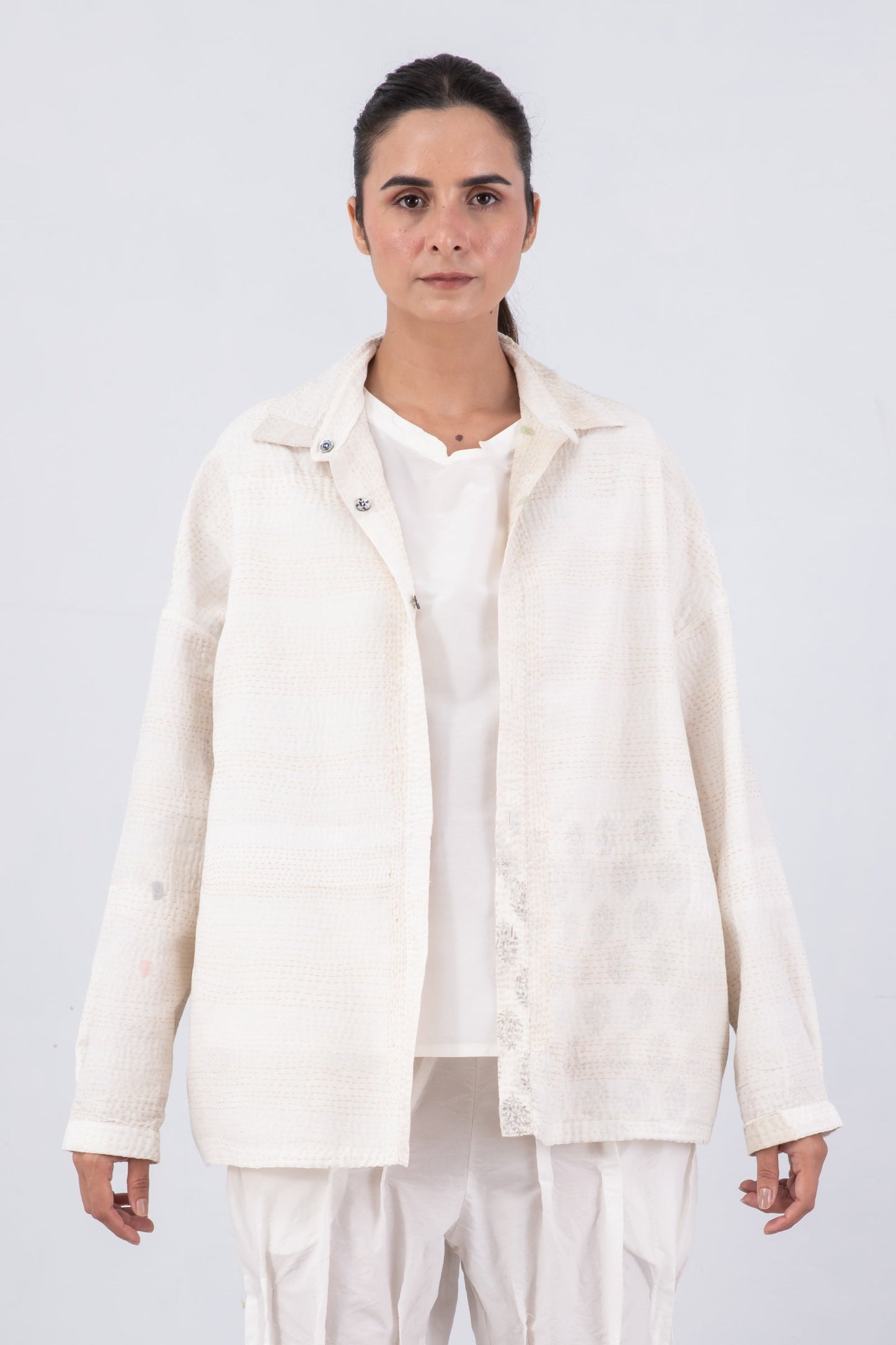 FRAYED PATCH KANTHA CAMP SHIRT - fi2525-ivy -