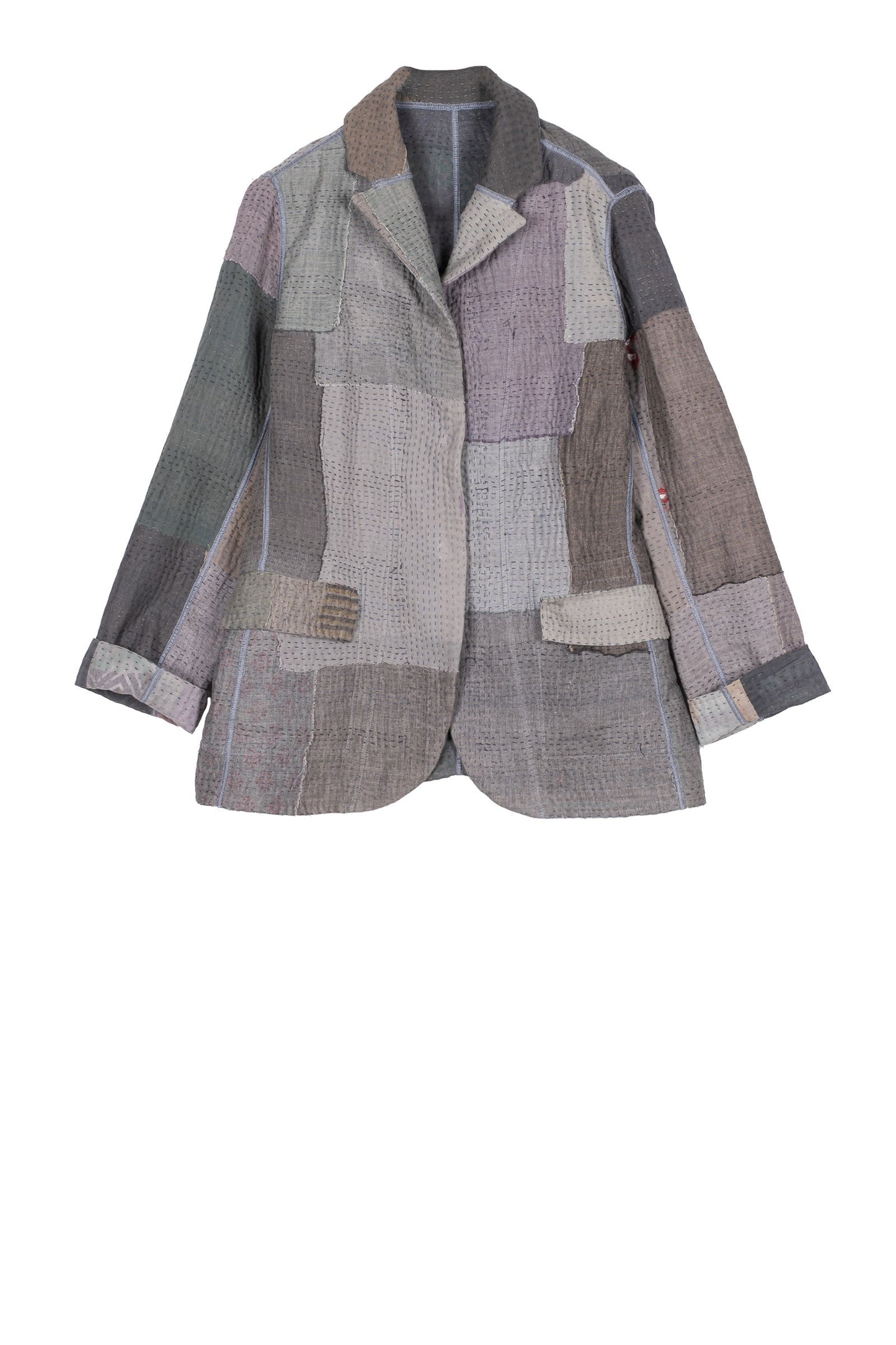 FRAYED PATCH KANTHA BASIC JACKET - fi4052-gry -