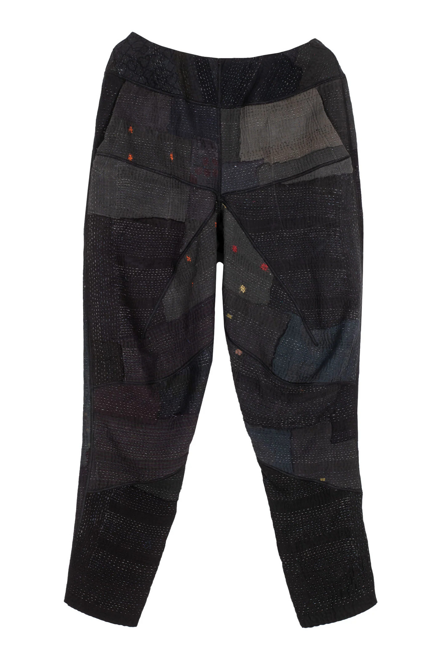 FRAYED PATCH KANTHA SHAPED YAMAHA PANTS - fi4638-blk -