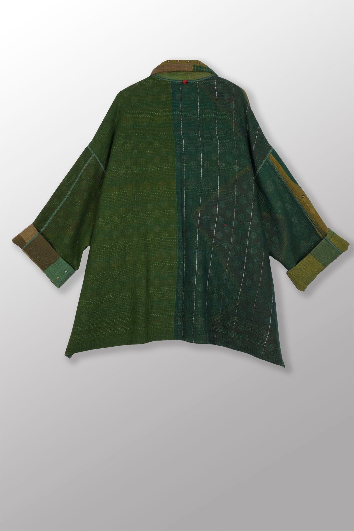 FRAYED PATCH MIX KANTHA OVERSIZED MINI COAT - fm4332-grn -