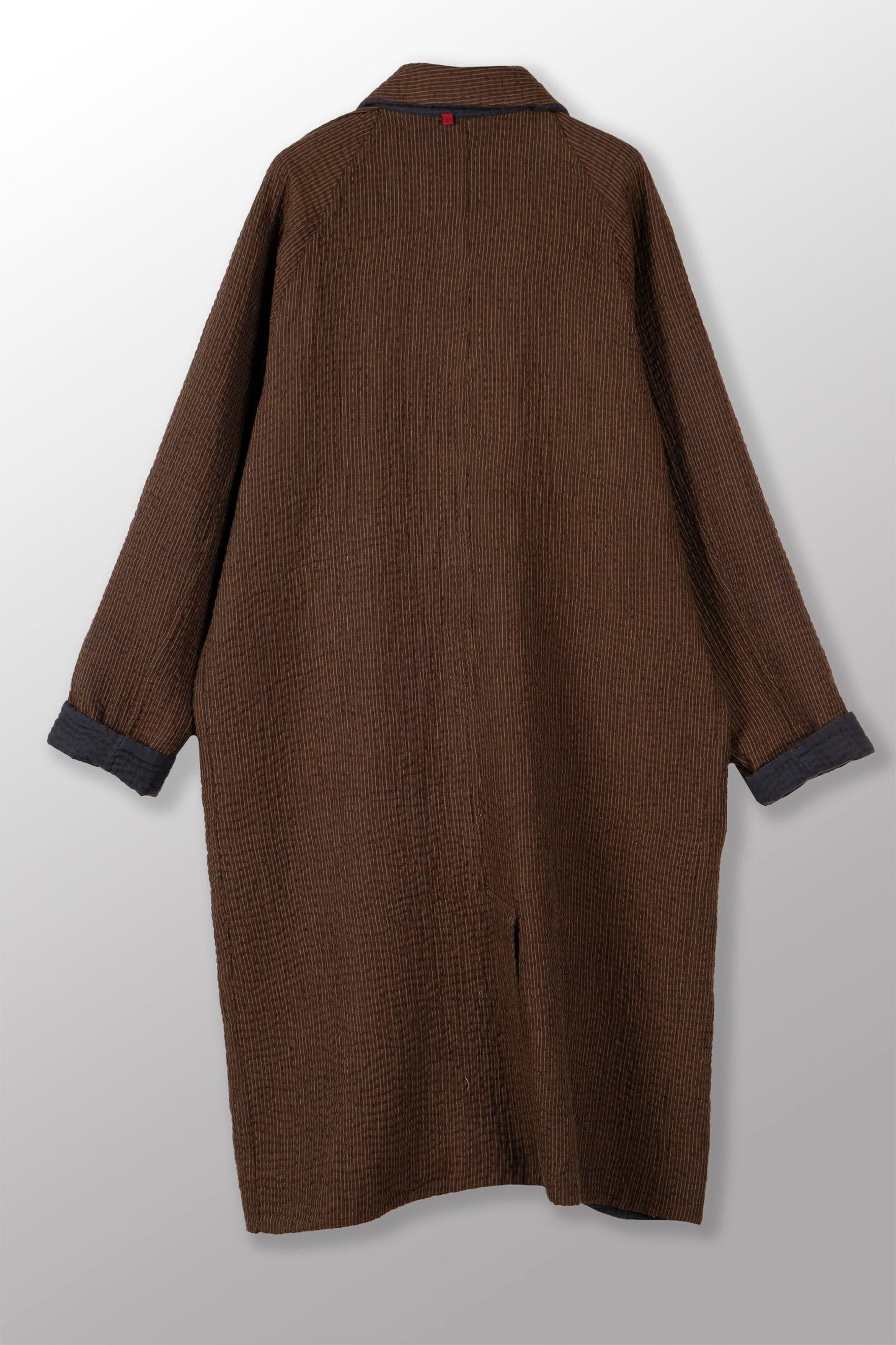 QUILTED VINTAGE COTTON WITH FLANNEL KANTHA RAGLAN SLEEVE COAT - fq5337-blk -