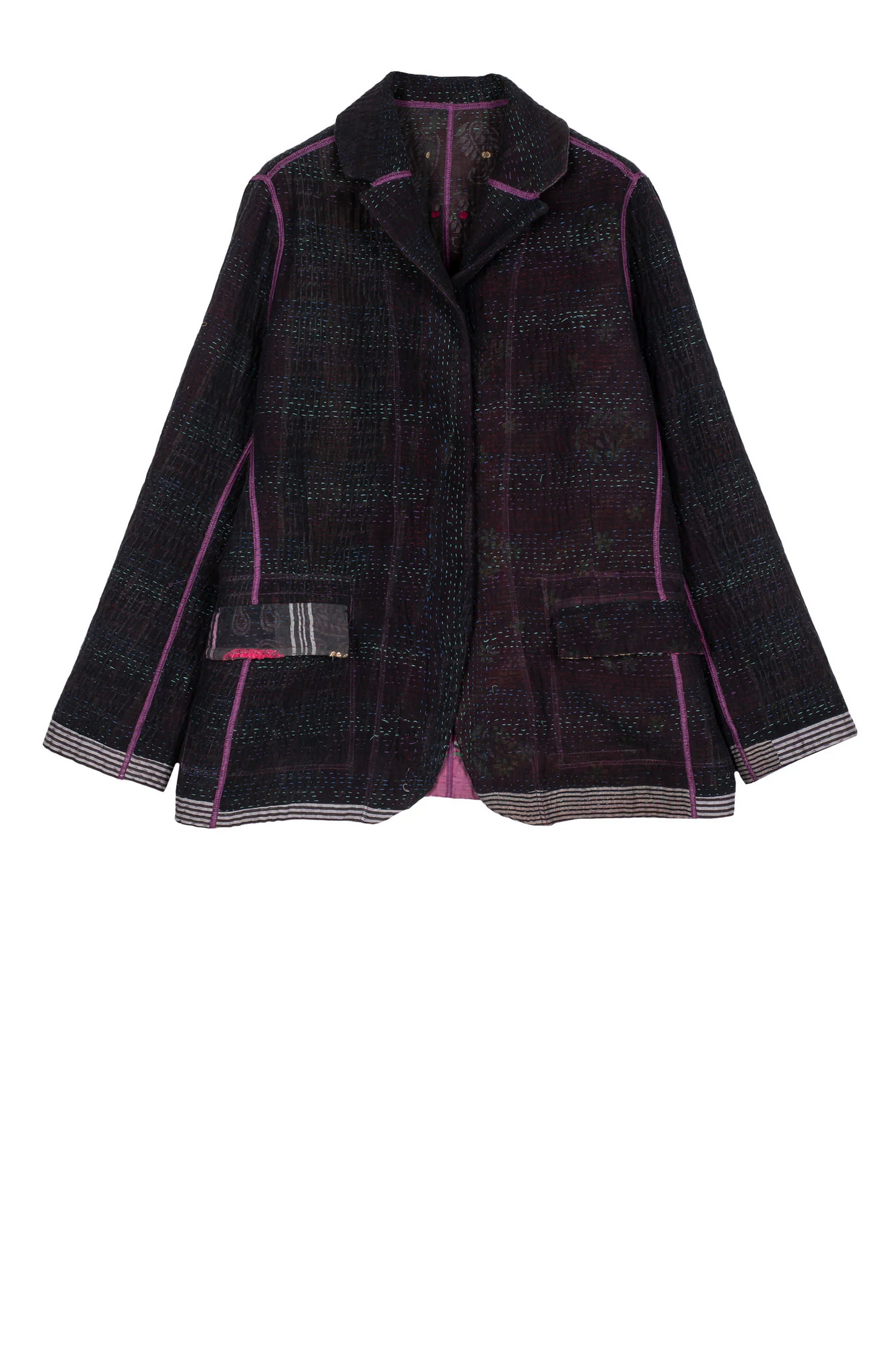 WOVEN VINTAGE COTTON KANTHA BASIC JACKET - fw4052-5002m -