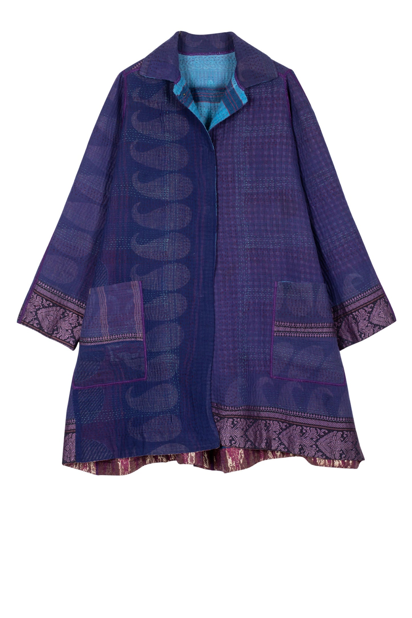WOVEN VINTAGE COTTON KANTHA A-LINE DUSTER - fw4311-5001a -