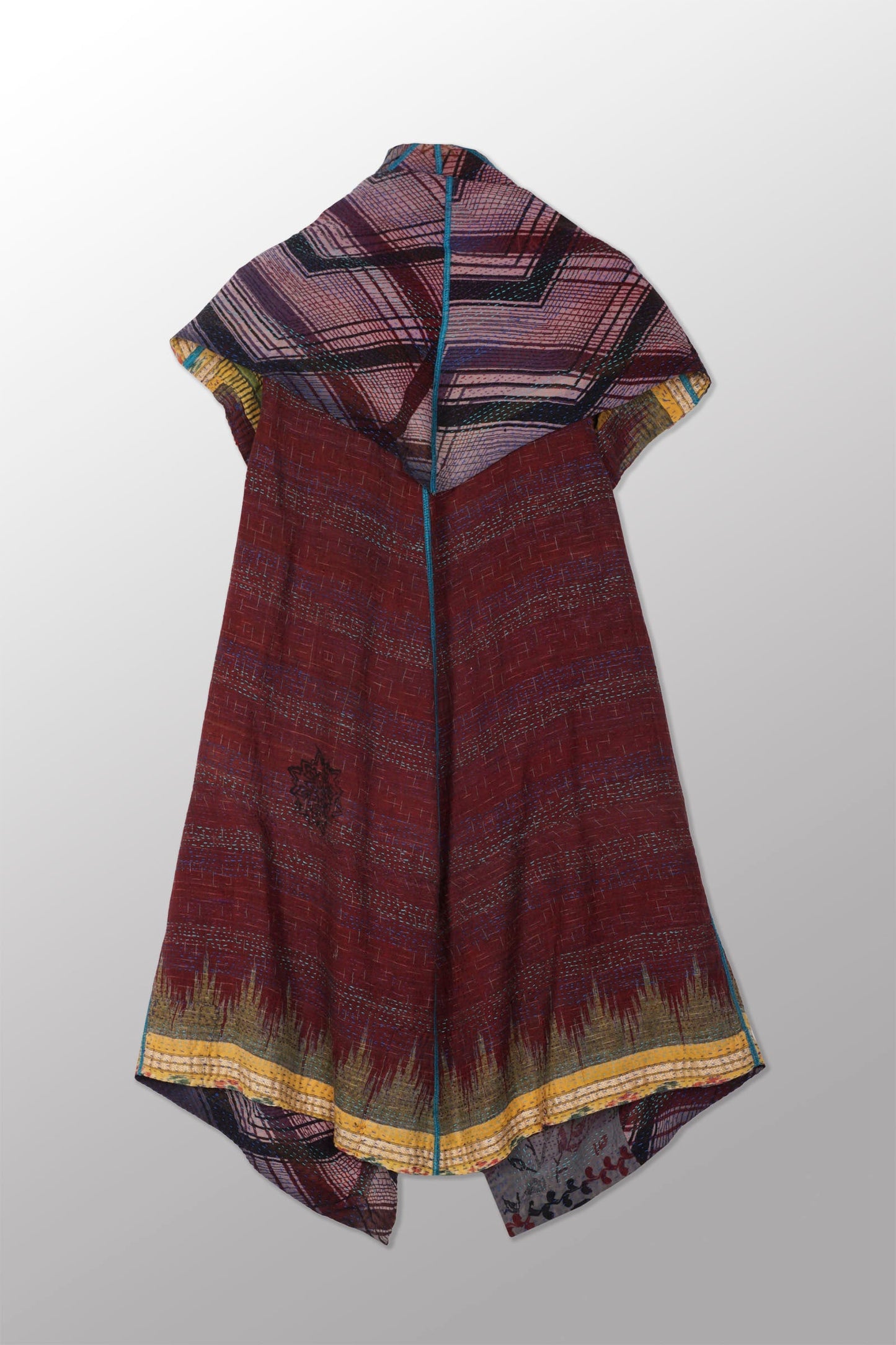 VINTAGE SILK GEORGETTE COTTON KANTHA CIRCULAR VEST - gc2201-9017a -