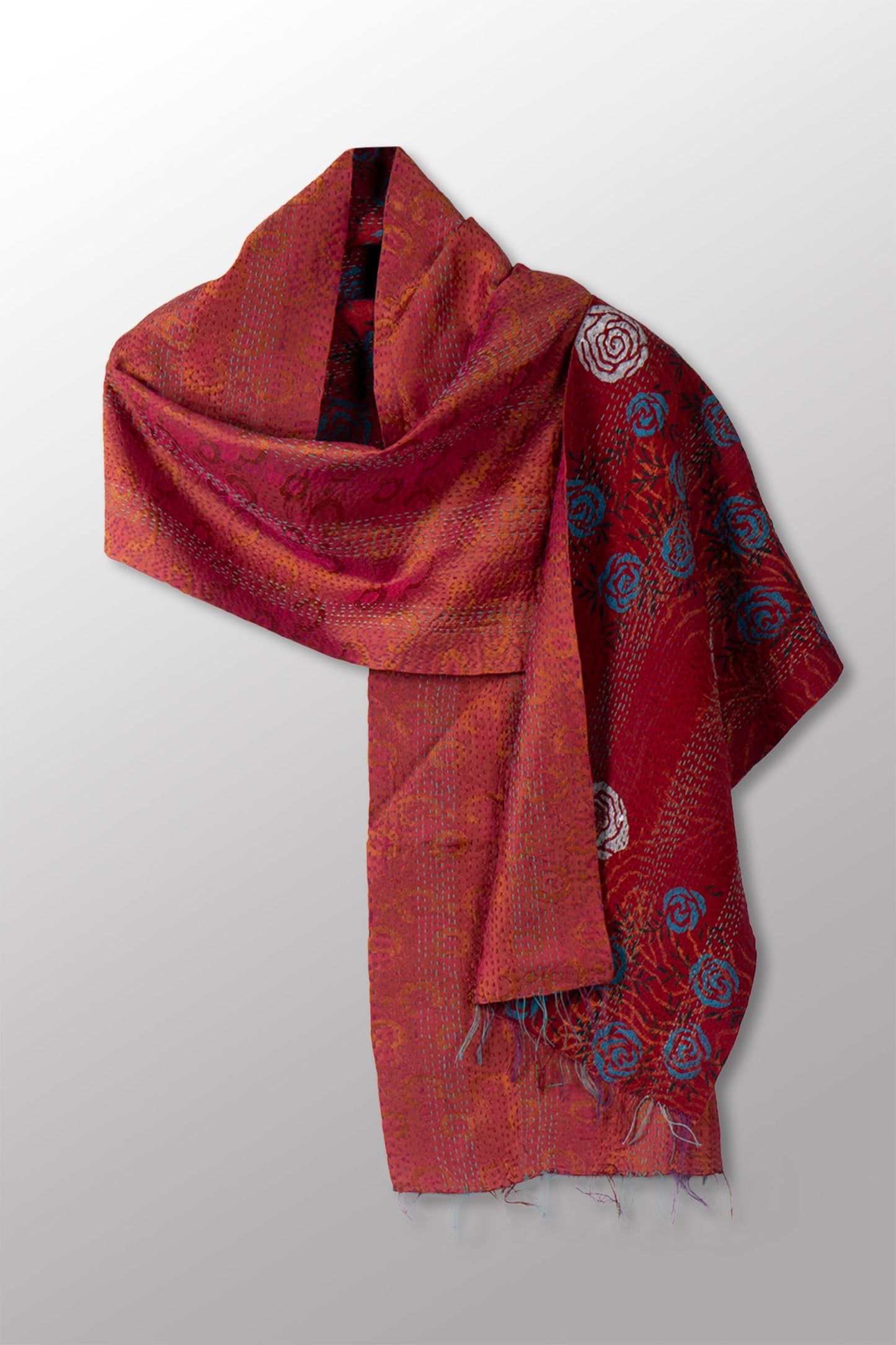 GEORGETTE JACQUARD KANTHA SCARF SHORT - gq2805-red -